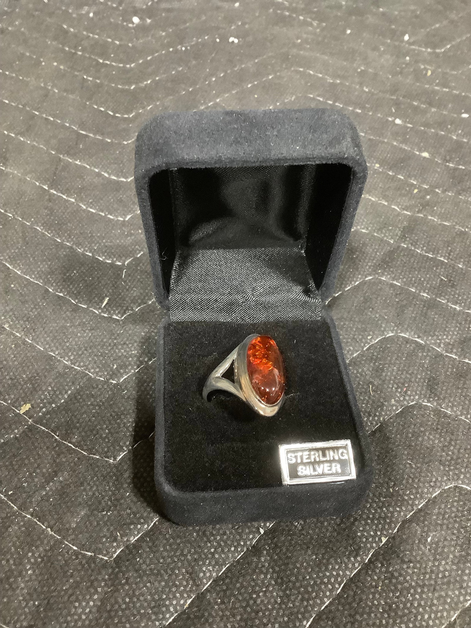 Sterling elongated north/south amber ring(8): Sterling elongated north/south amber ring(8)