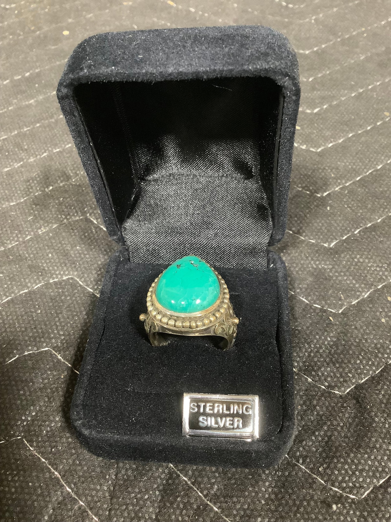 Artisan crafted sterling bold pear shaped turquoise ring(8): Artisan crafted sterling bold pear shaped turquoise ring(8)