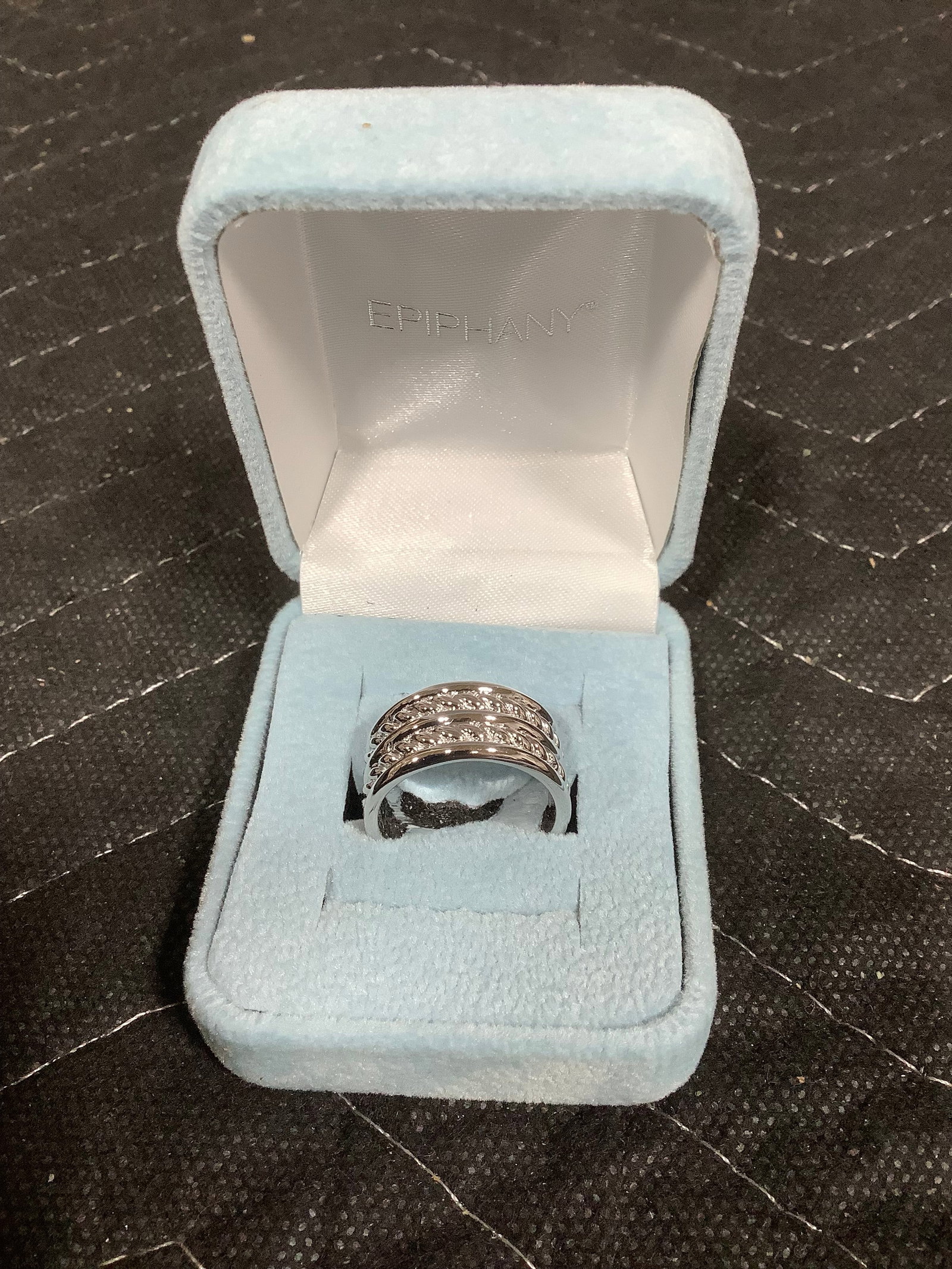 Epiphany platinum clad silk fit double row rope band ring(8): Epiphany platinum clad silk fit double row rope band ring(8)
