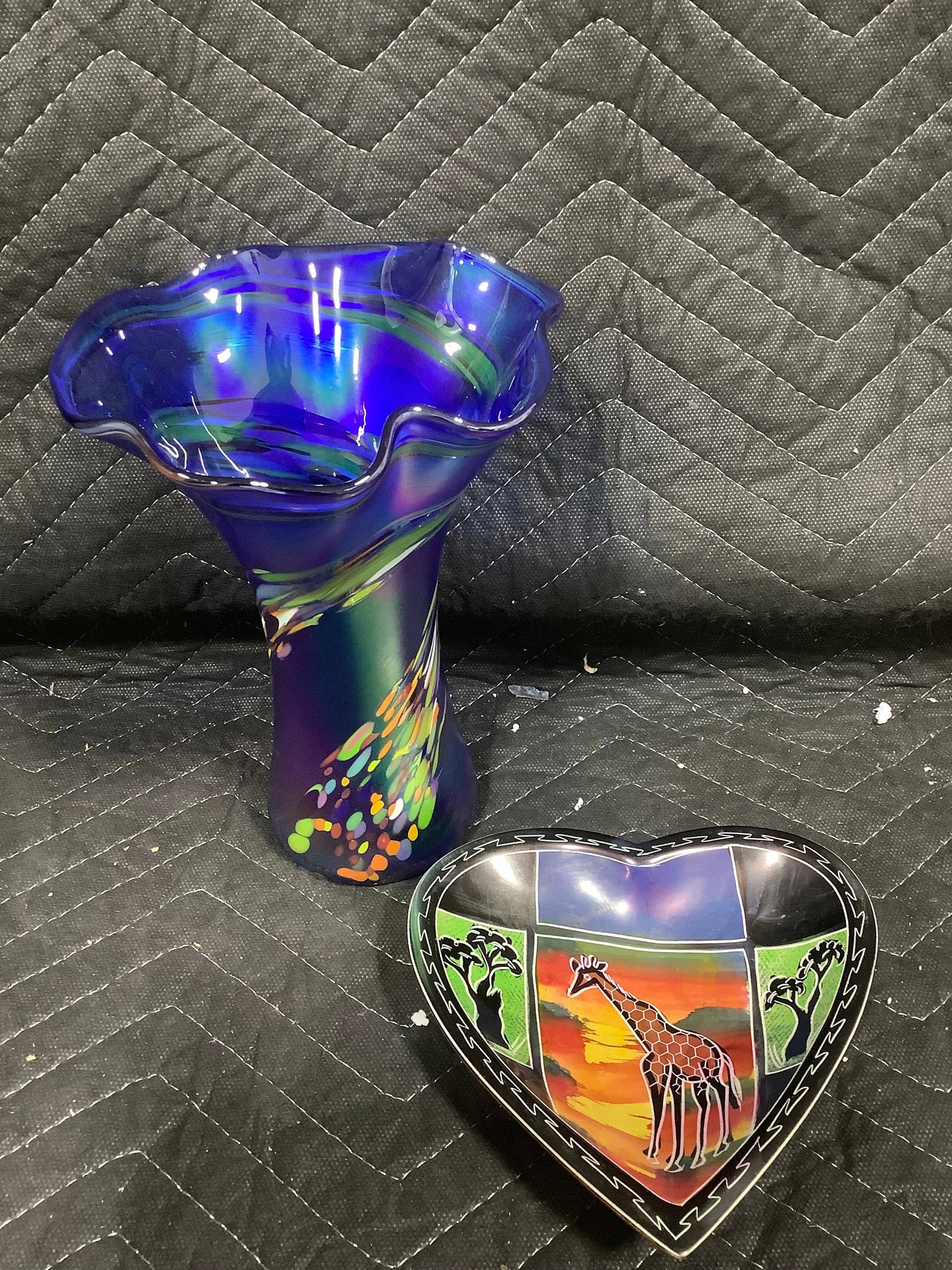 Handpainted vase(8in tall) and trinket dish: Handpainted vase(8in tall) and trinket dish