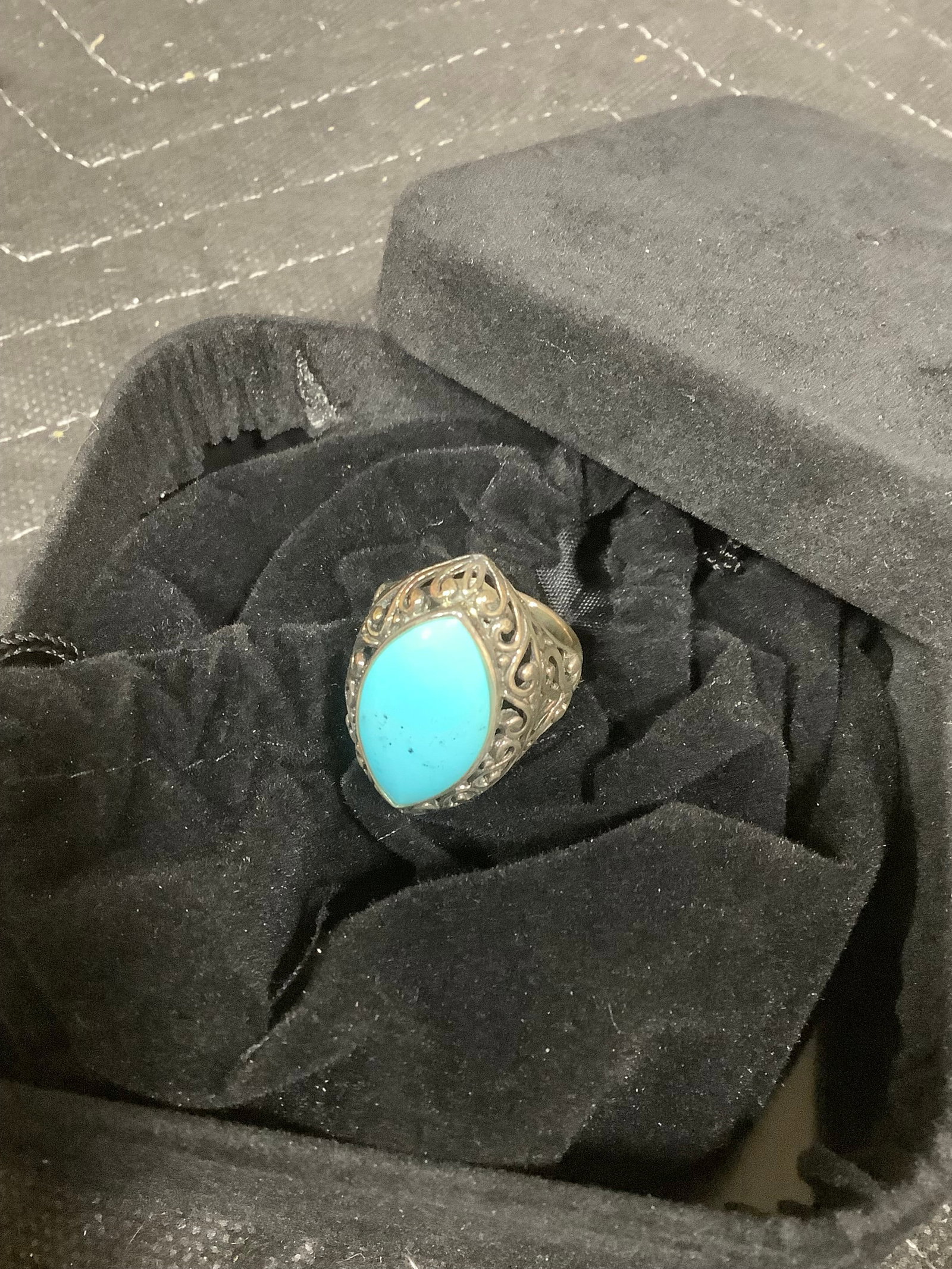 Sterling bold marquis shaped turquoise filigree ring(8) (1 of 1)