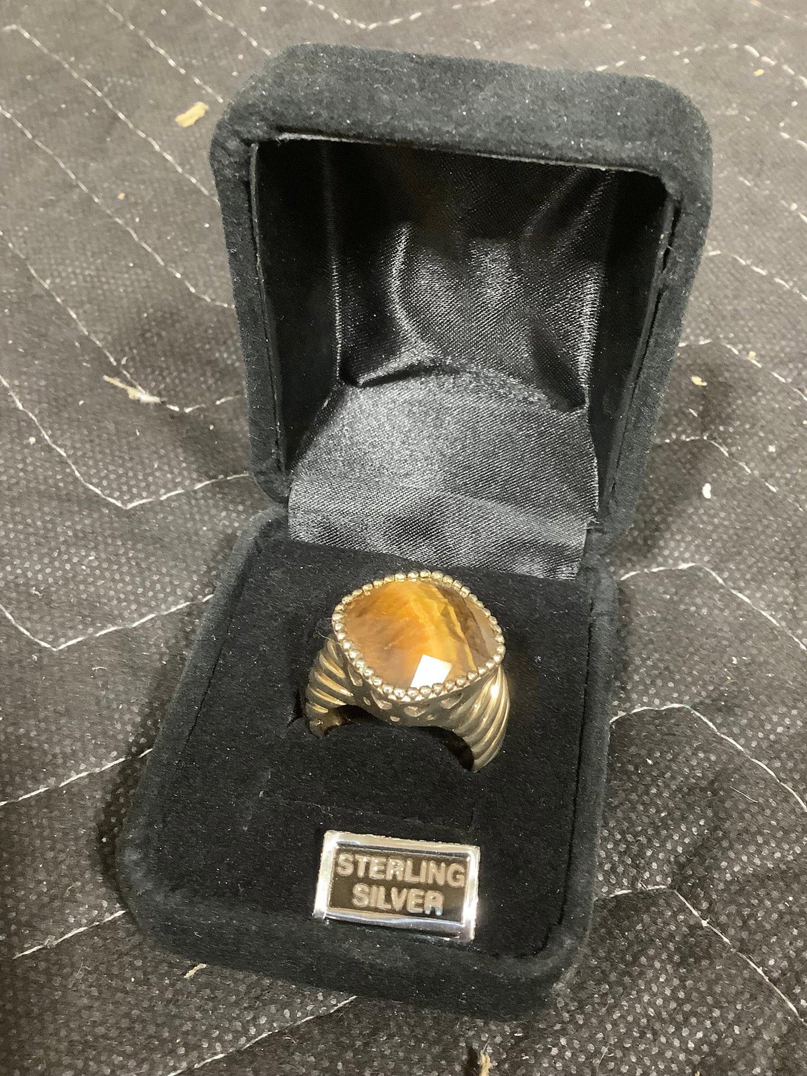 Sterling bold faceted cushion cut tigers eye ring(8) (1 of 1)