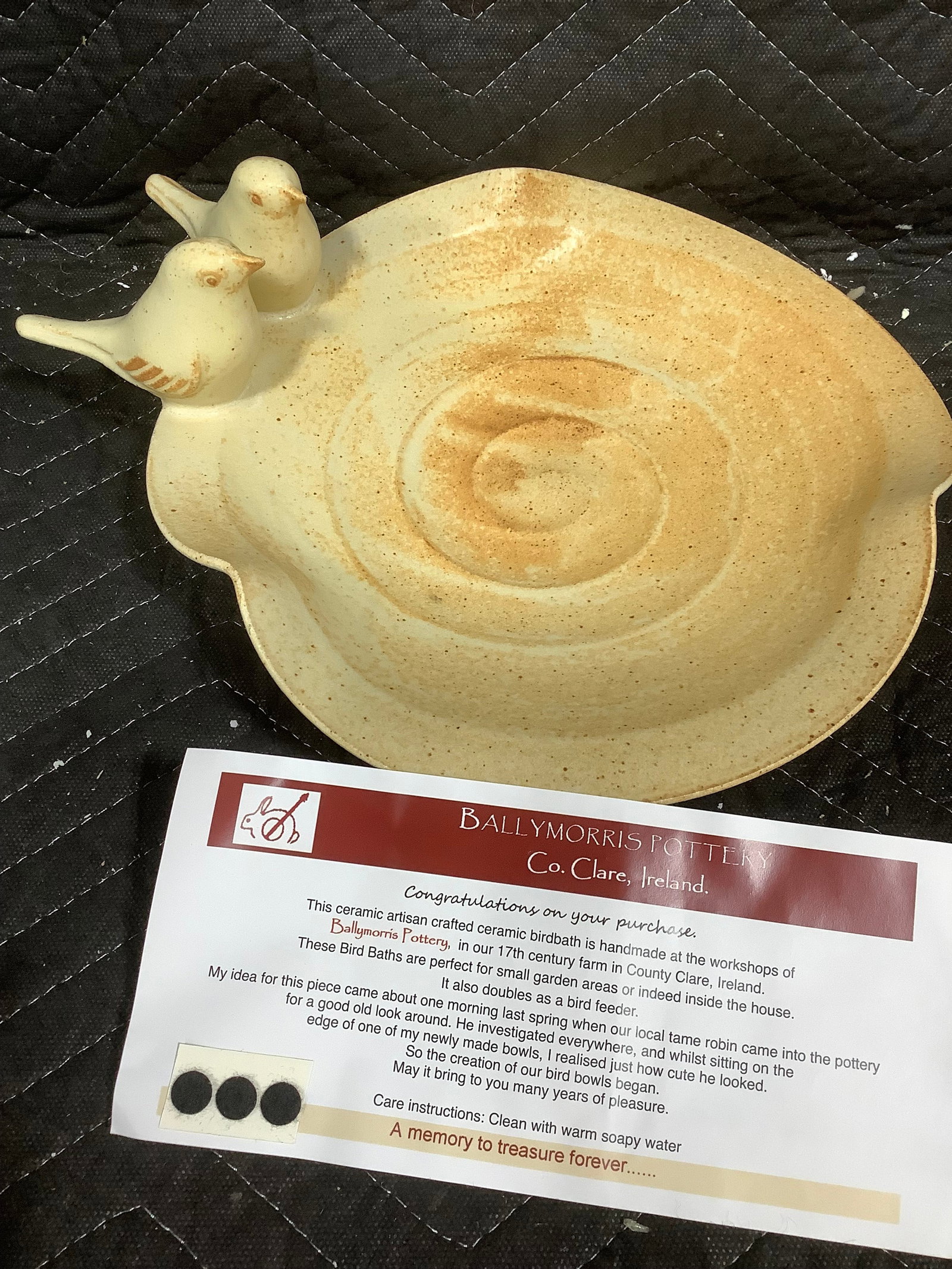 Ballymorris pottery with cleaning instructions: Ballymorris pottery with cleaning instructions