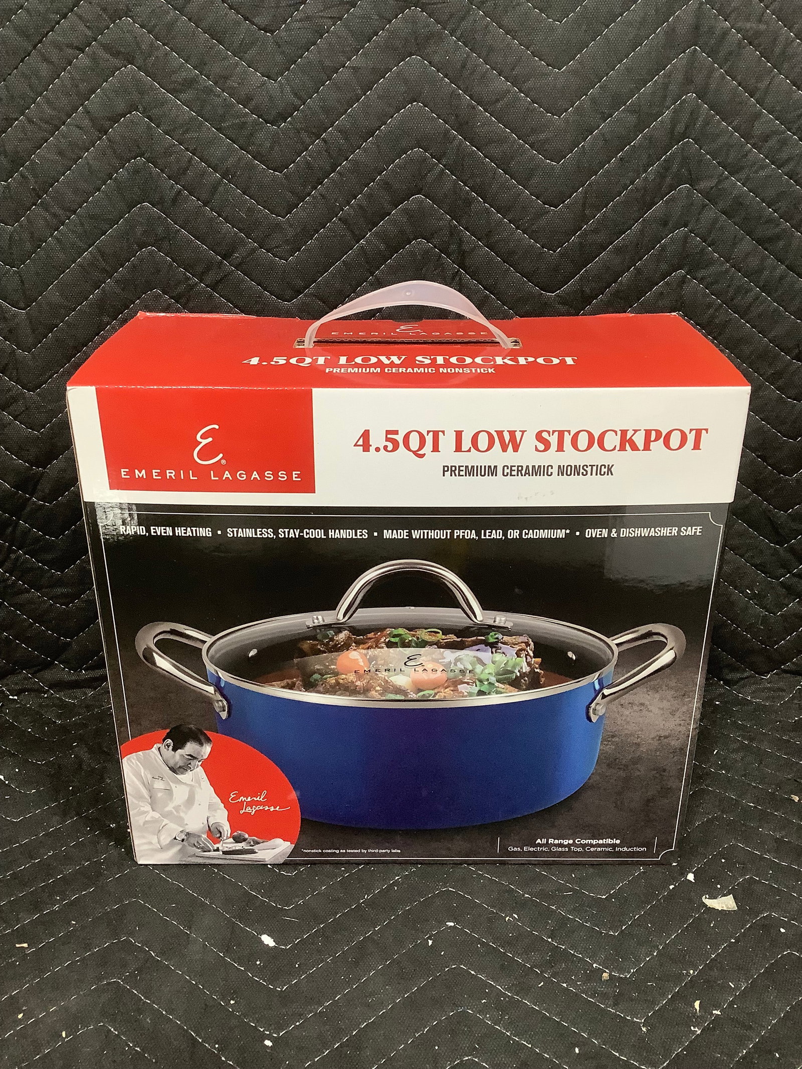 Emeril Lagasse 4.5 quart low stockpot, new in box: Emeril Lagasse 4.5 quart low stockpot, new in box