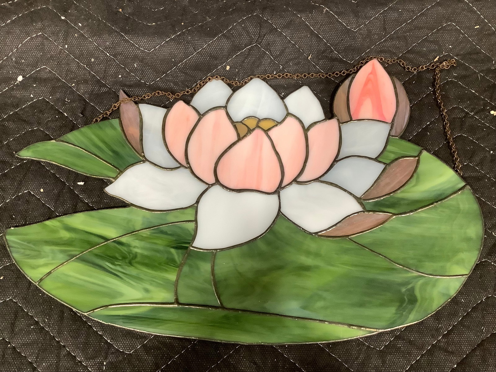 Stained glass lotus flower with hanging chain(13.75in across) (1 of 1)