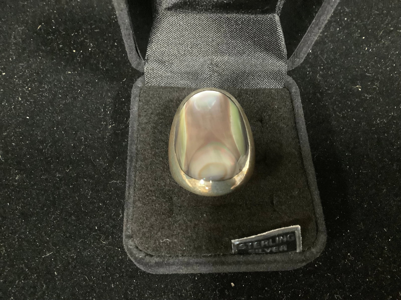 Sterling Black Mother of Pearl Doublet Elongated Ring (Size: 8) (1 of 1)