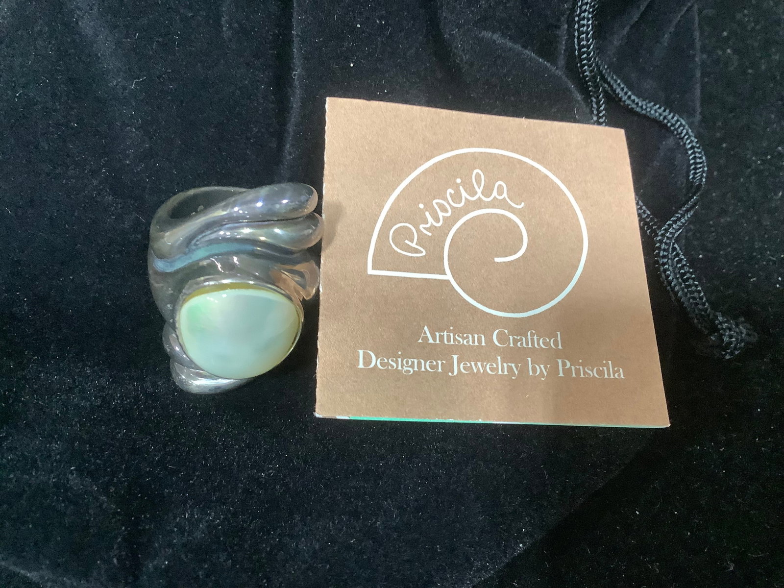 Priscila Canales Sterling Shell Doublet Swirl Ring (Size: 8) (1 of 1)