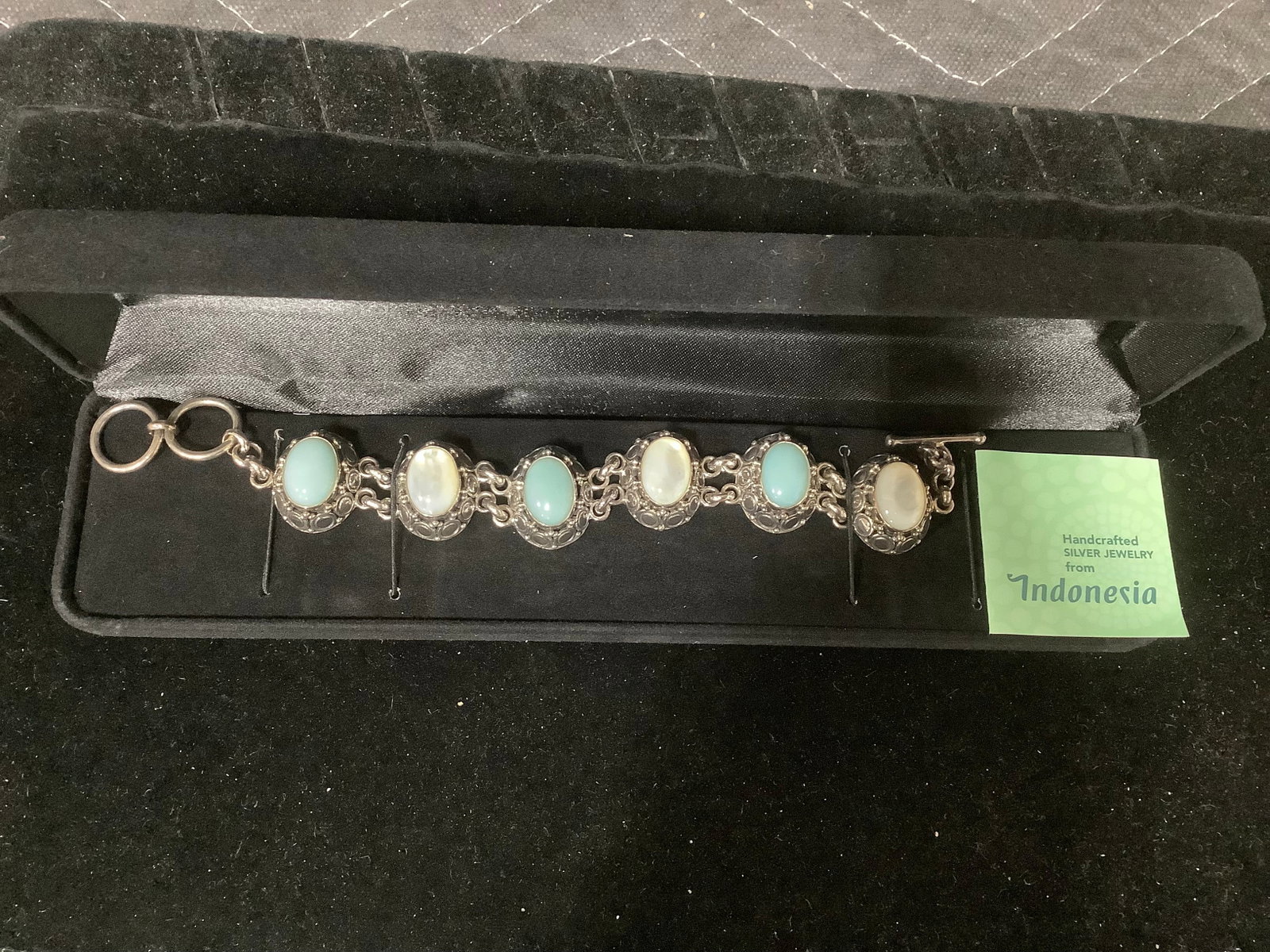 Artisan Crafted Mother of Pearl & Blue Quartz Bracelet: Artisan Crafted Mother of Pearl & Blue Quartz Bracelet
