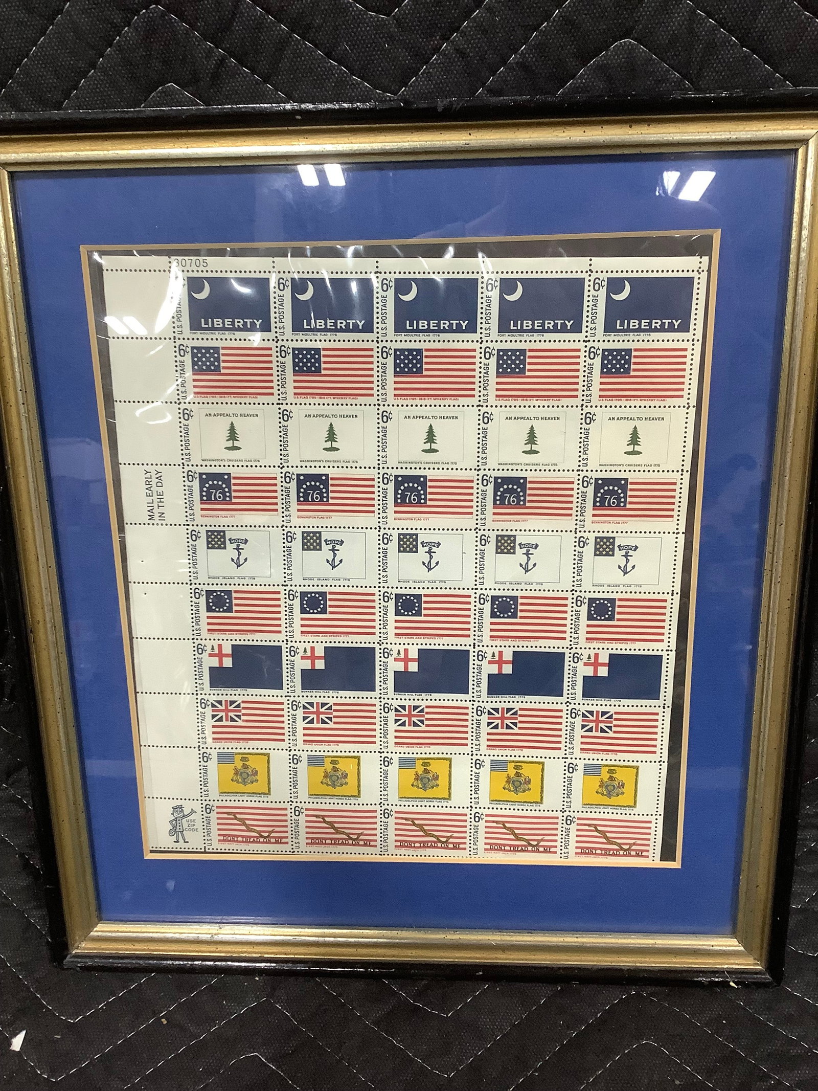 Vintage framed historic american flags stamp sheet(13inx14.25in) (1 of 1)
