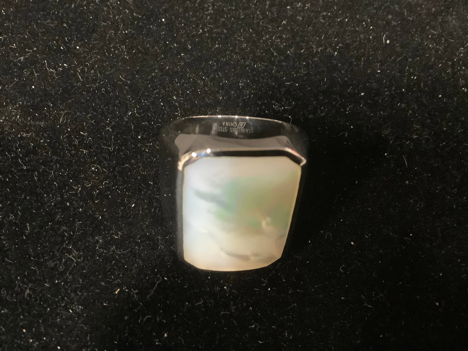 Stainless Steel Squared Gemstone Ring (Size: 8): Stainless Steel Squared Gemstone Ring (Size: 8)