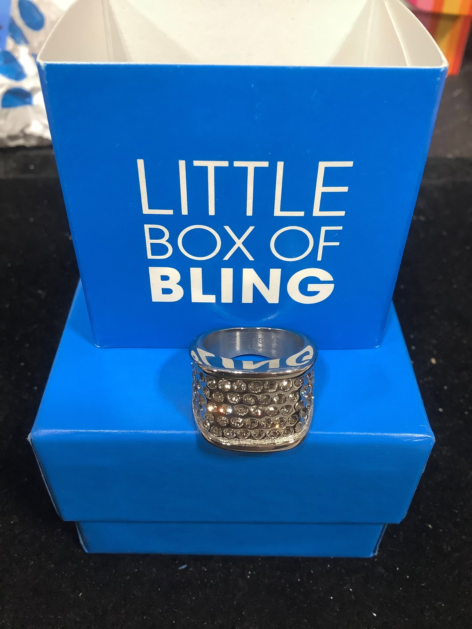 Stainless Steel Pave Squared Silver Ring (Size: 5): Stainless Steel Pave Squared Silver Ring (Size: 5)