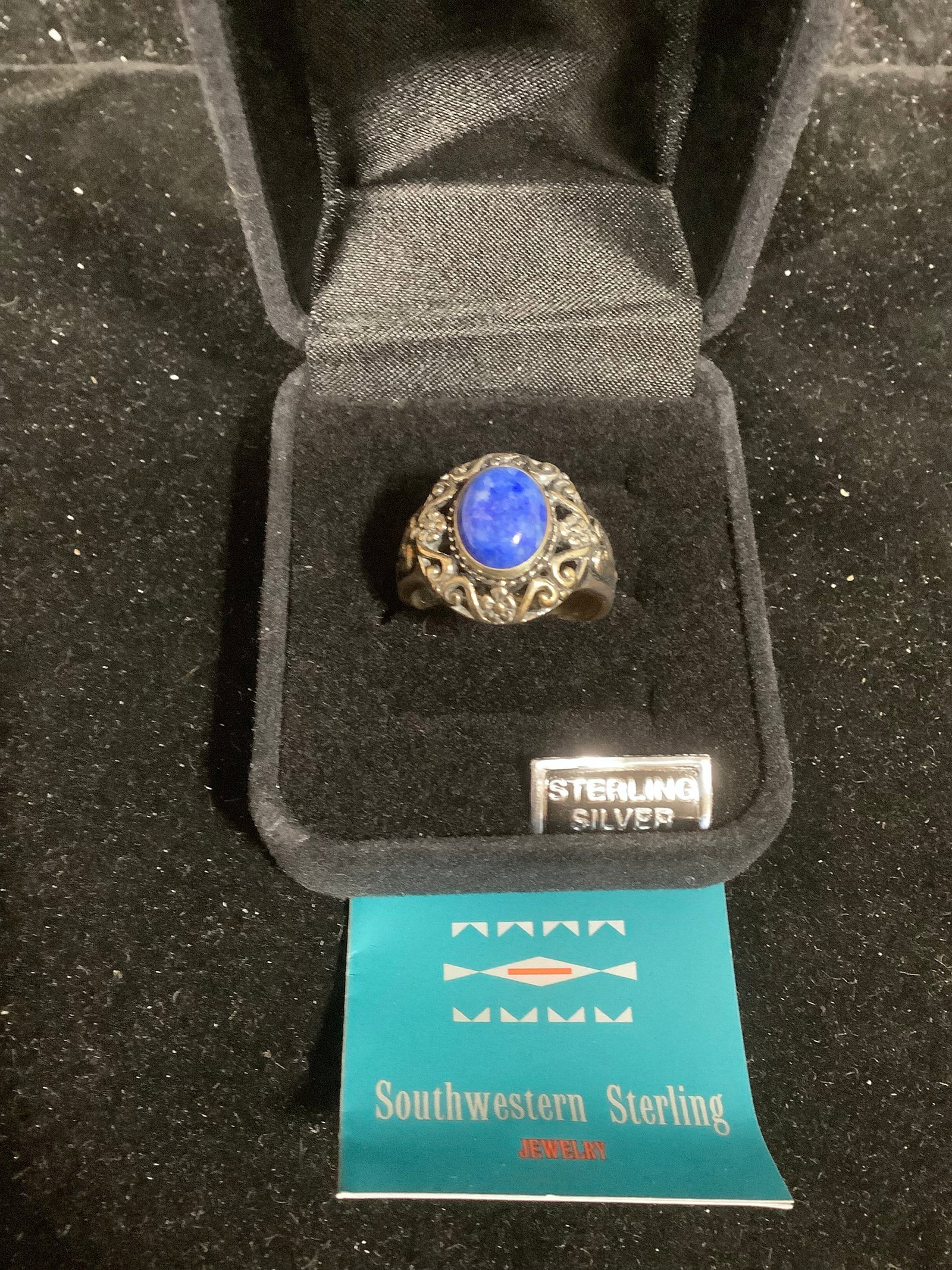 Southwestern Sterling Denim Lapis Filigree Ring (Size: 8) (1 of 1)
