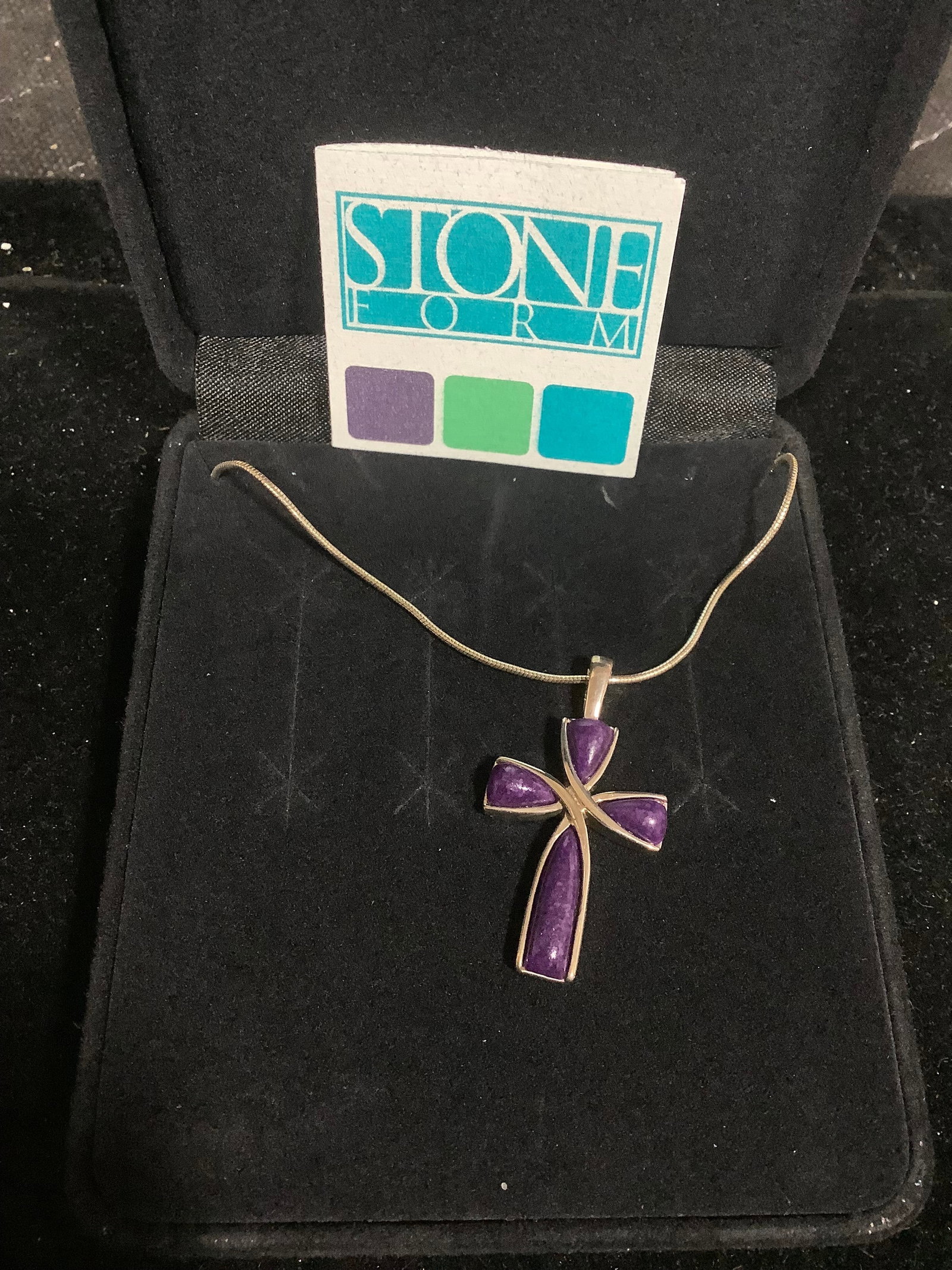 Stoneform Sugilite Cross Pendant with Sterling: Stoneform Sugilite Cross Pendant with Sterling