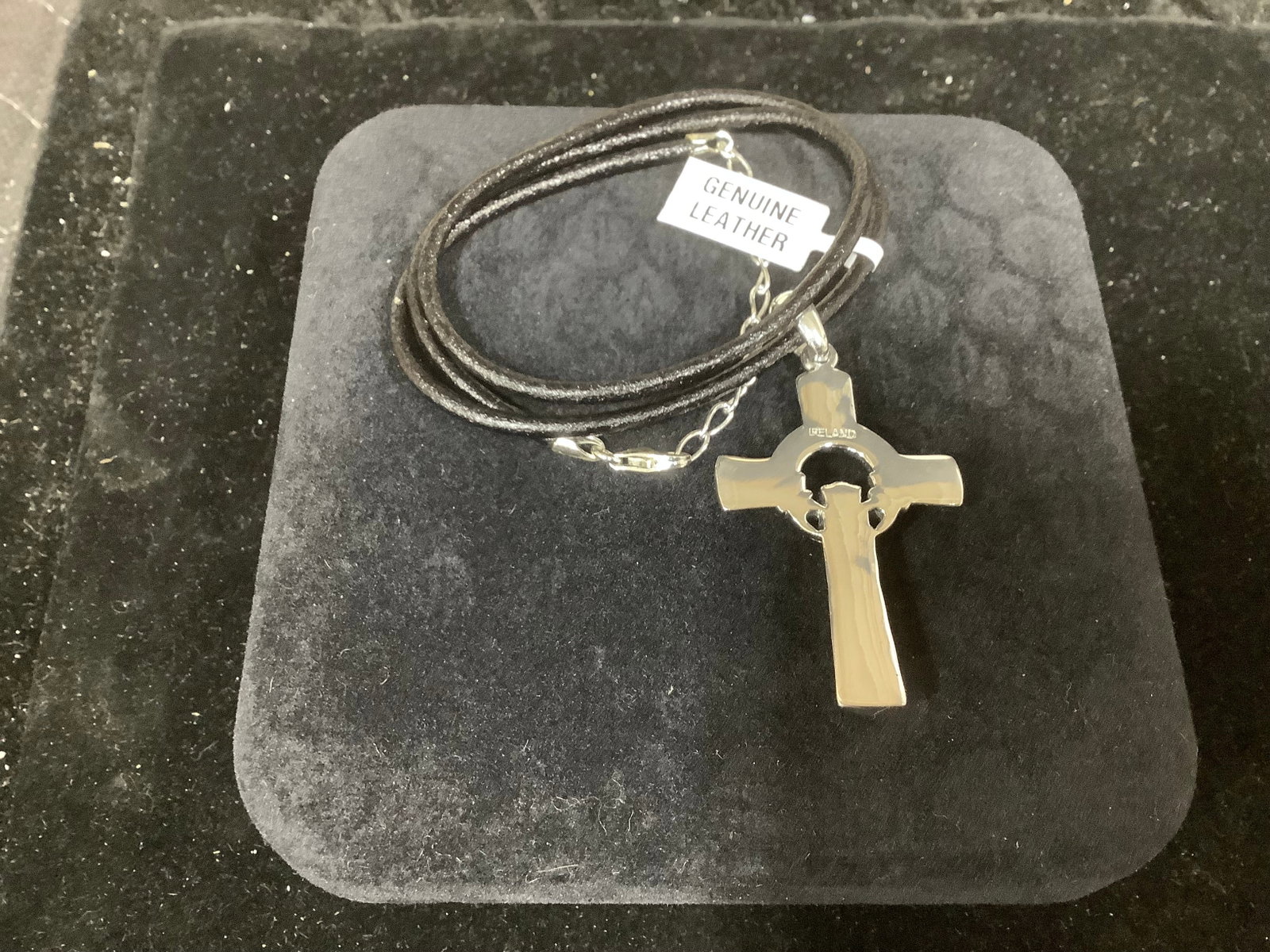 Sterling Silver Irish Pendant on Leather Cord (1 of 1)