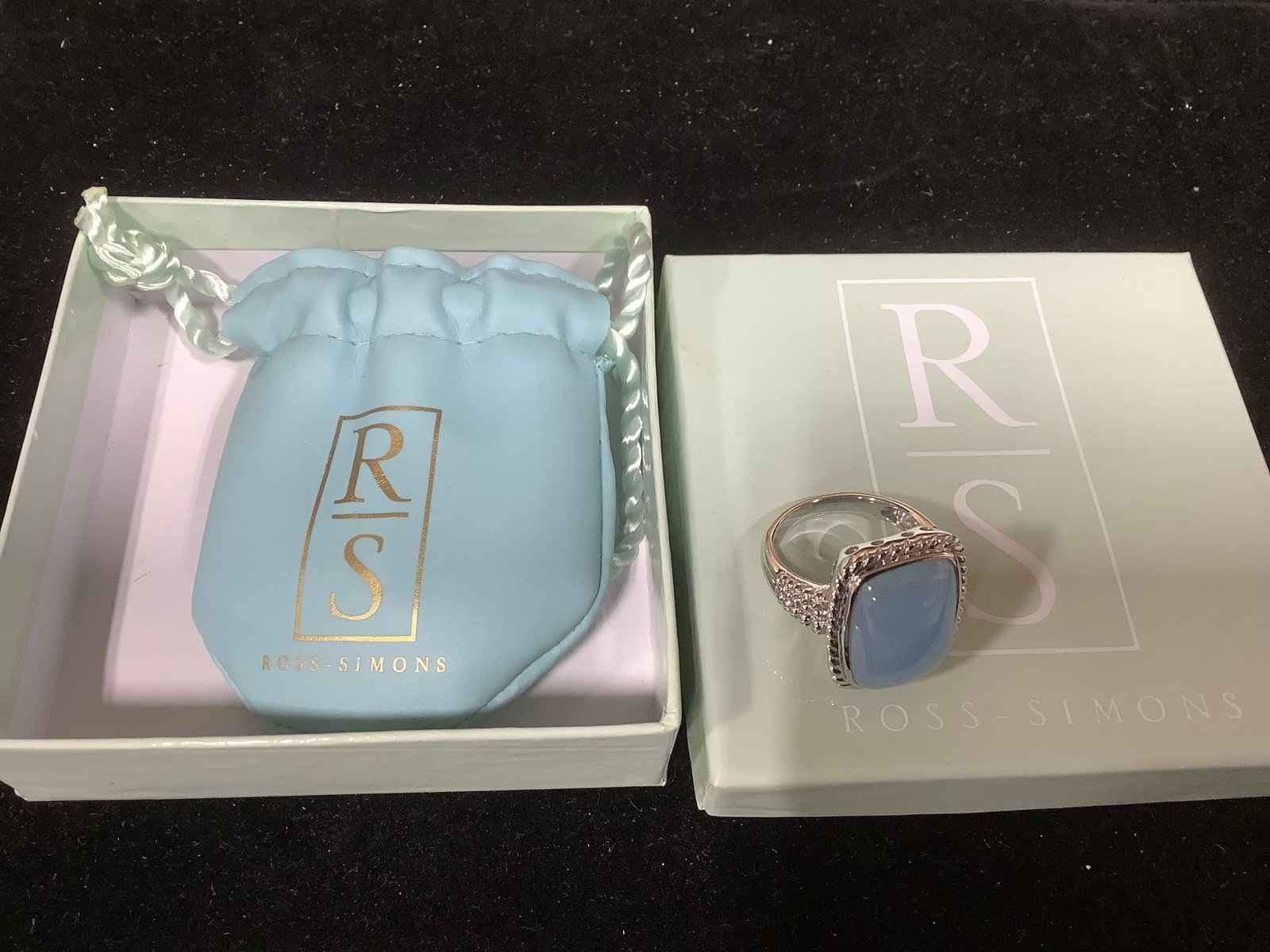 Ross Simons Sterling Blue Jade Twisted Border Ring (Size: 8) (1 of 1)