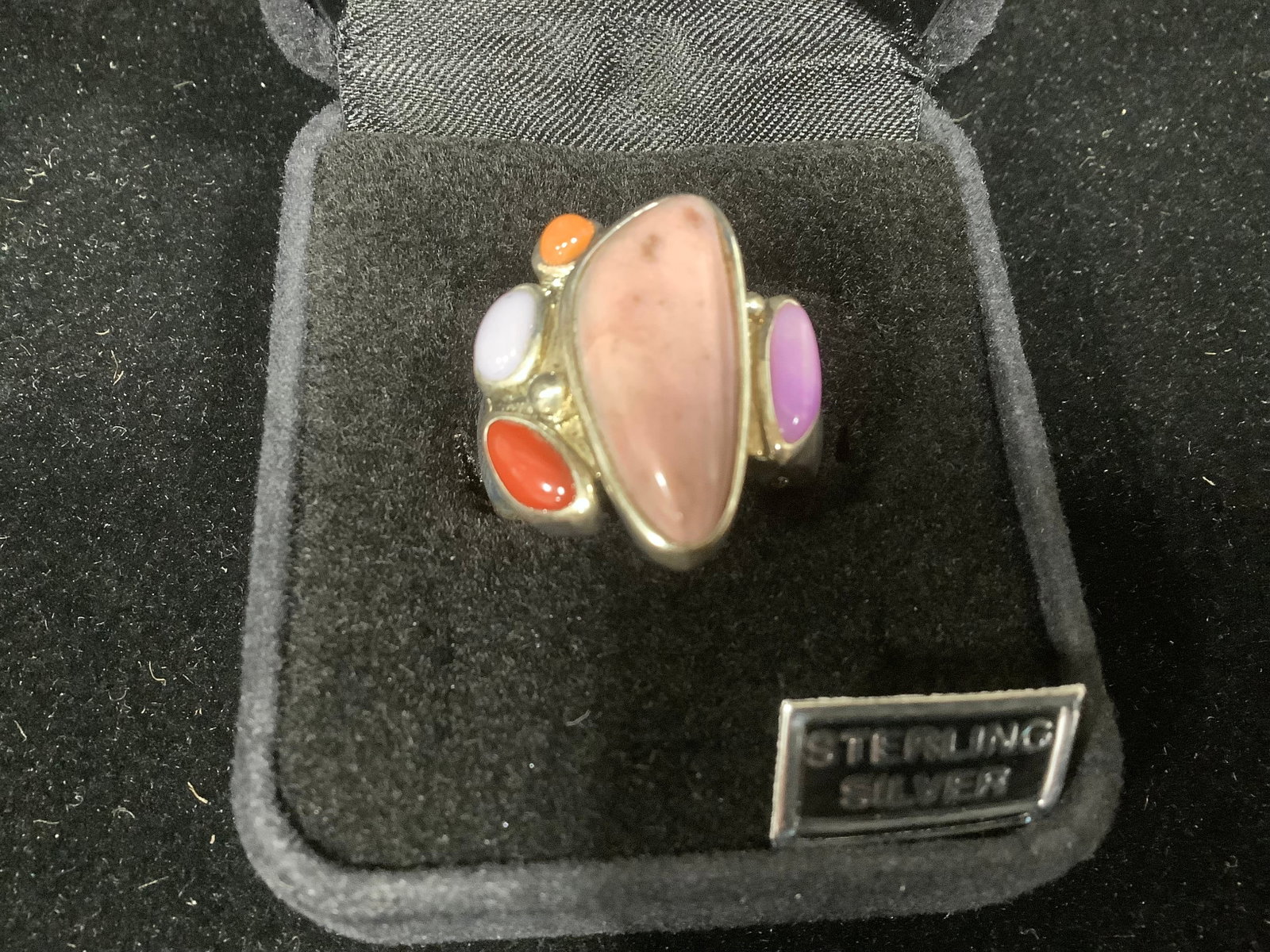 Sterling Multi-Opaque Gemstone Cluster Ring (Size: 6): Sterling Multi-Opaque Gemstone Cluster Ring (Size: 6)