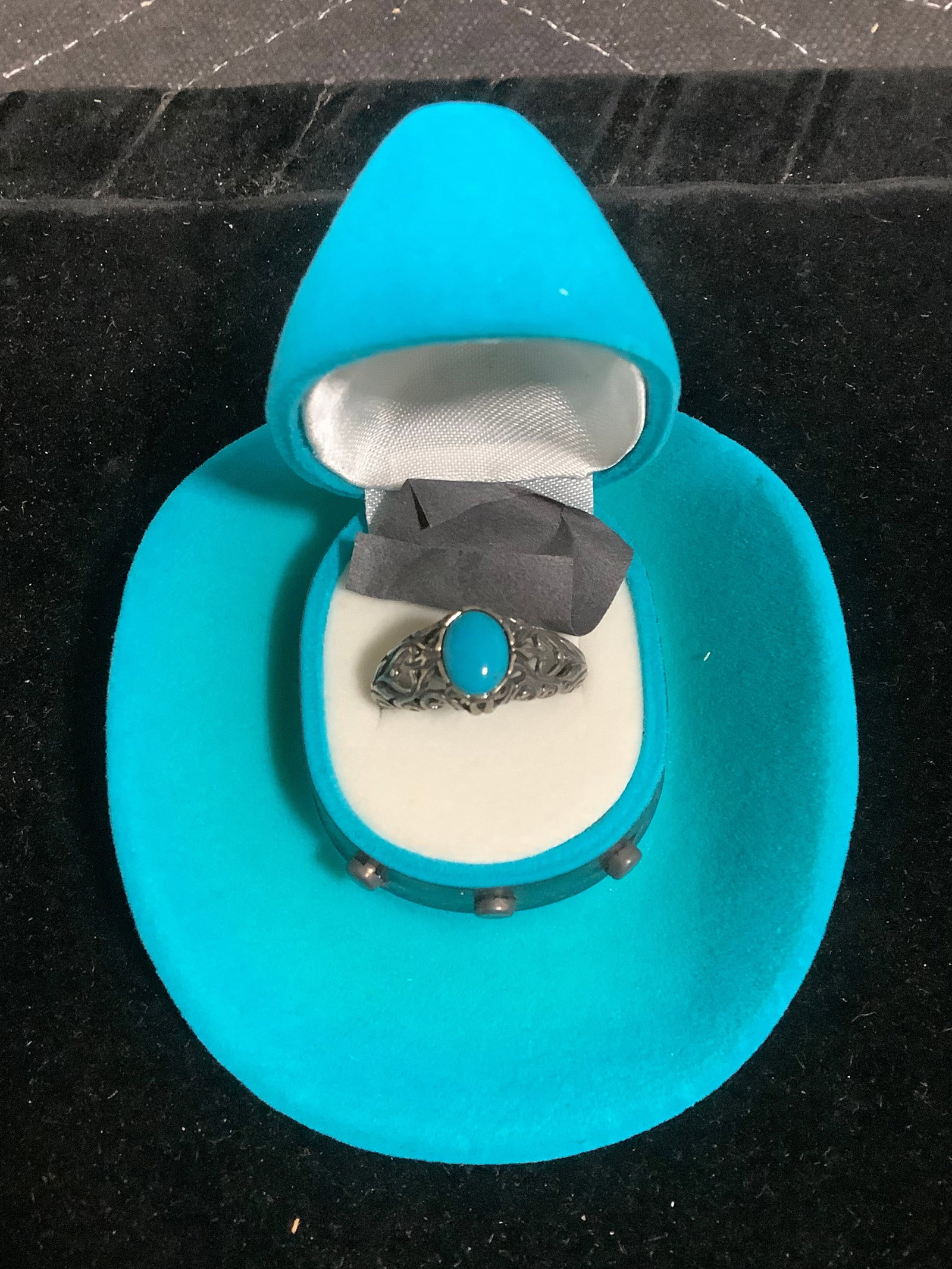 Southwestern Sterling Filigree Turquoise Ring in Hat Box (Size: 8) (1 of 1)
