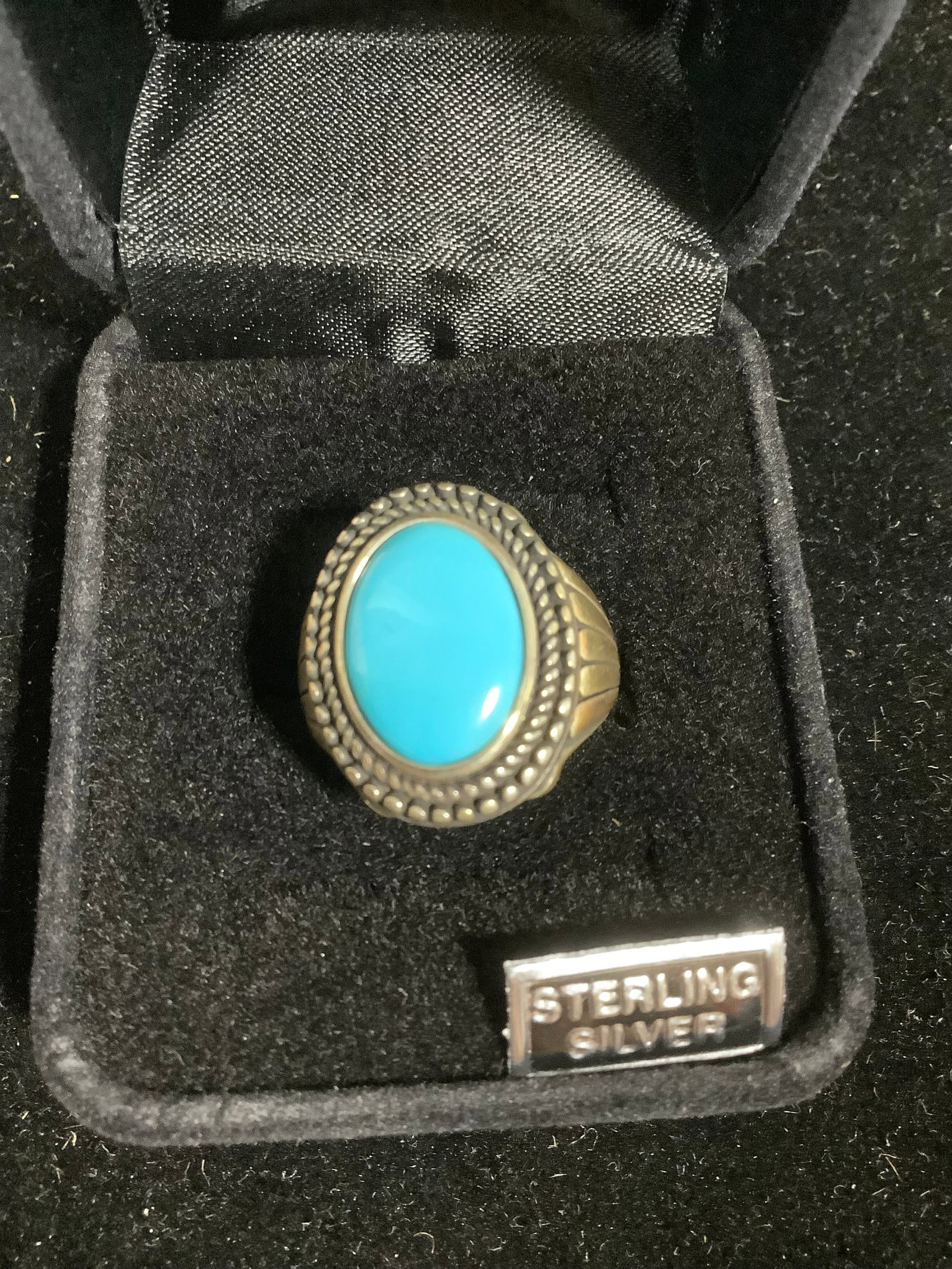 Southwestern sterling Rope & Bead Oval Turquoise Ring (Size: 6): Southwestern sterling Rope & Bead Oval Turquoise Ring (Size: 6)