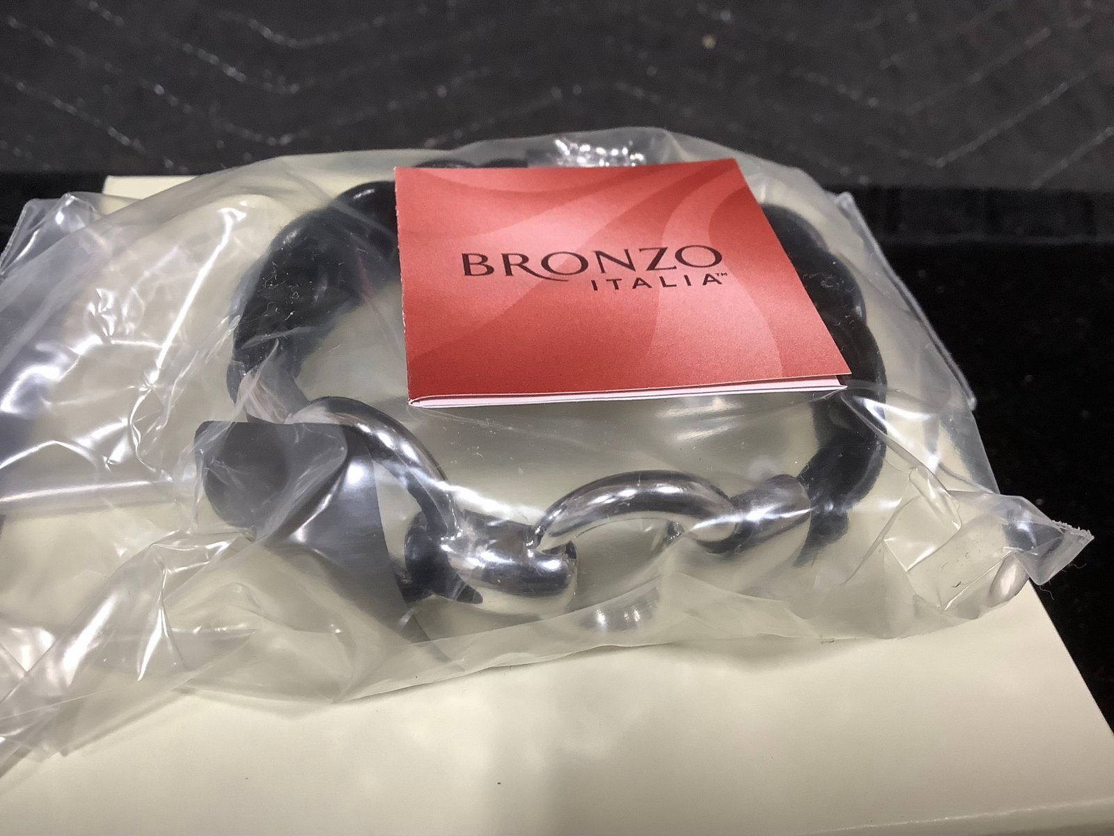 Bronzo Italia Status Link Black Leather Bracelet: Bronzo Italia Status Link Black Leather Bracelet