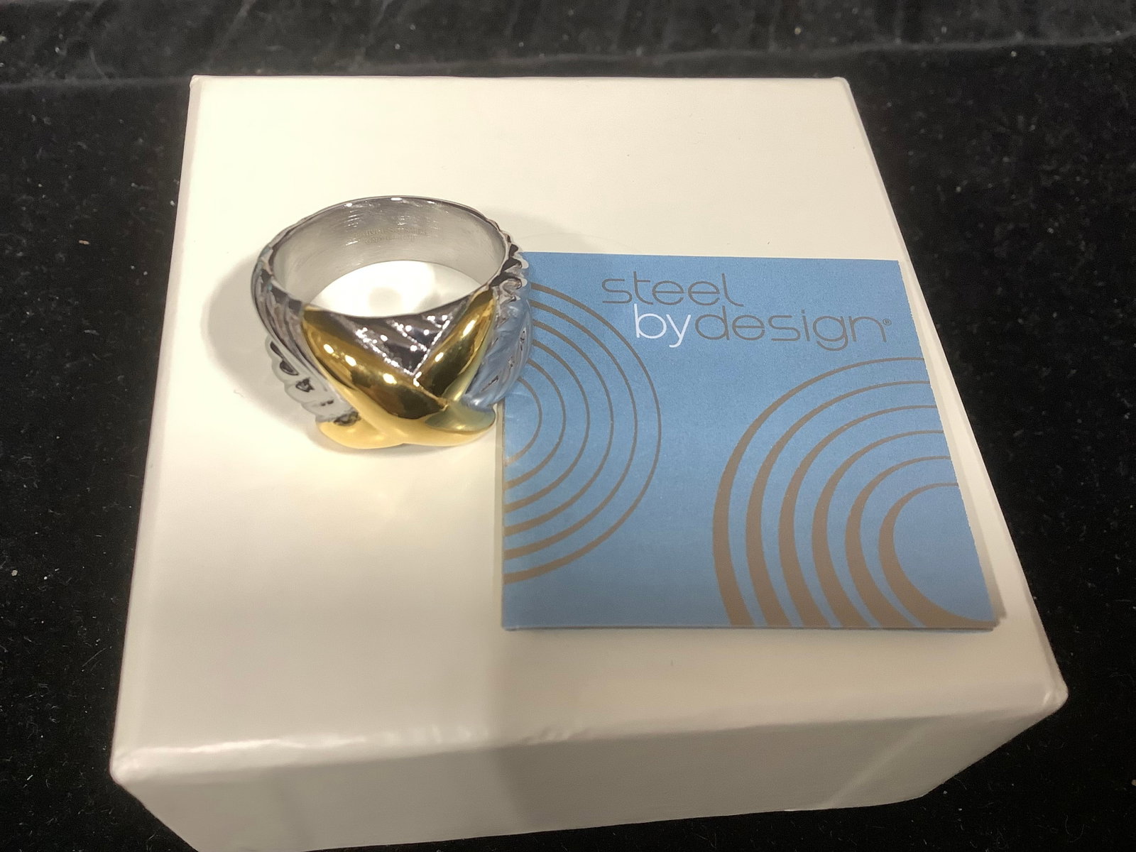 Steel by Design Textured Two Tone X Design Band Ring (Size: 8) (1 of 1)