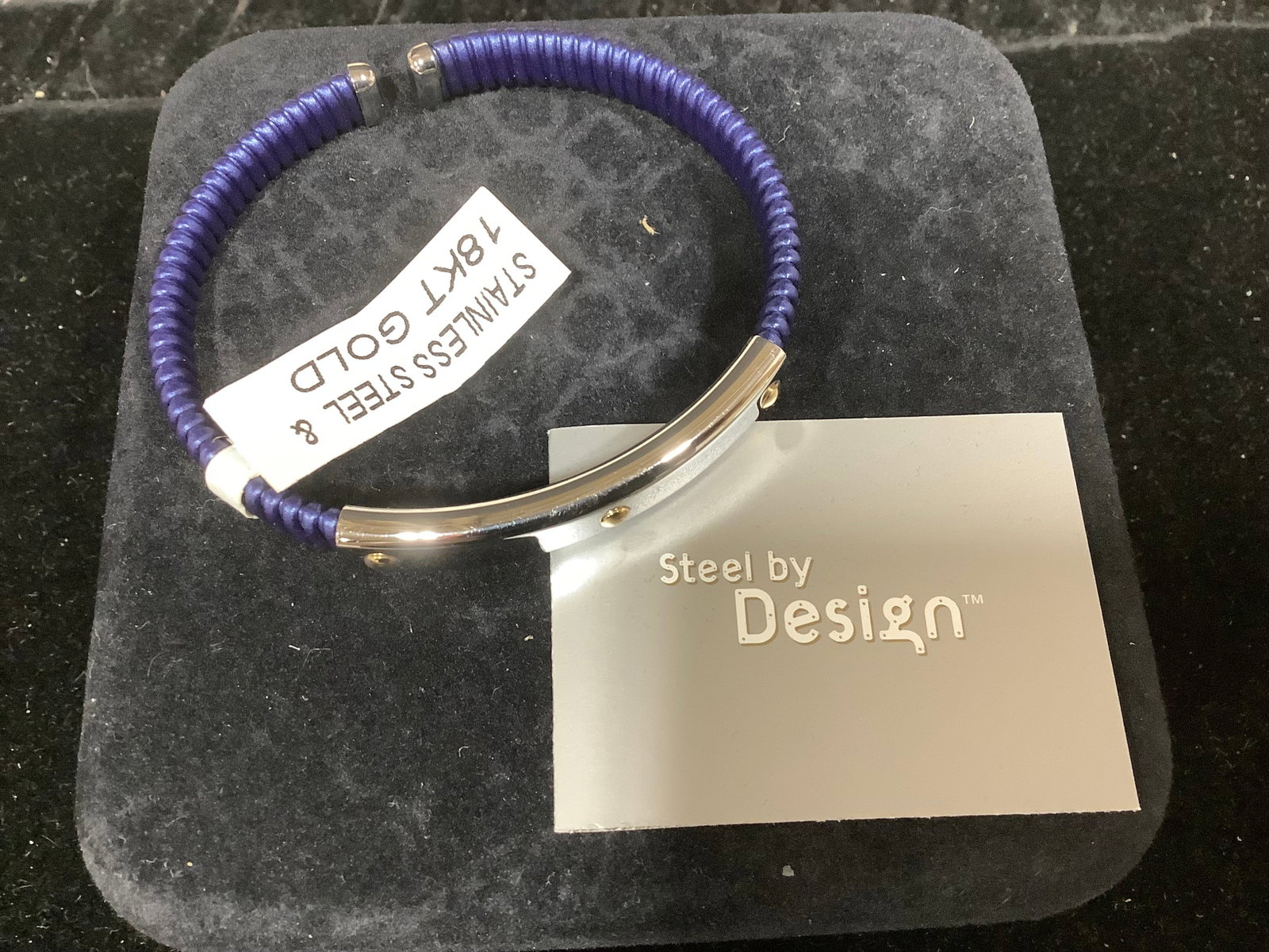 Steel by Design Metallic Blue Cuff Bracelet - 18k: Steel by Design Metallic Blue Cuff Bracelet - 18k