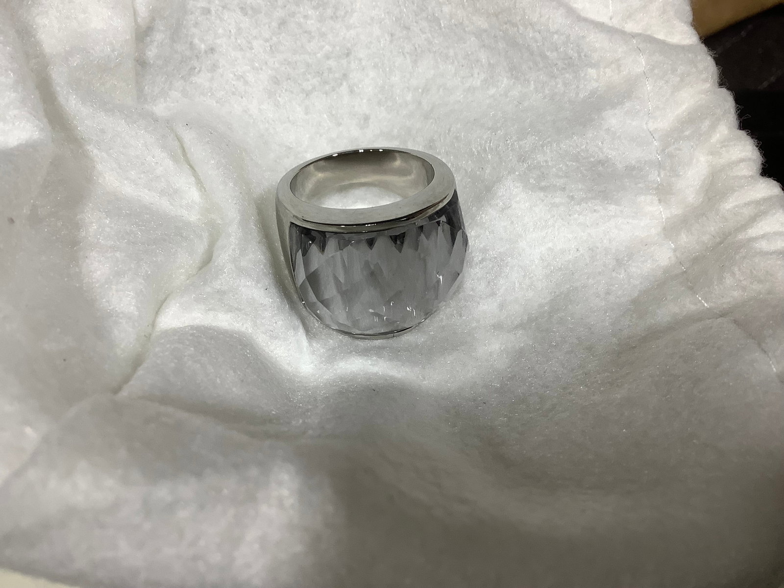 Simona Collini Steel Bold Faceted Glass Ring (Size: 8): Simona Collini Steel Bold Faceted Glass Ring (Size: 8)