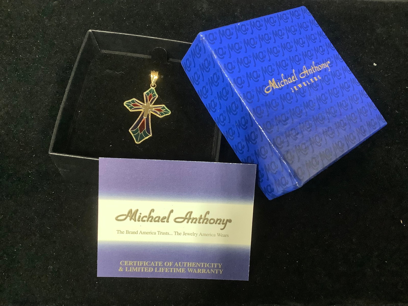 Michael Anthony jewelers USA gold burst of color cross: Michael Anthony jewelers USA gold burst of color cross