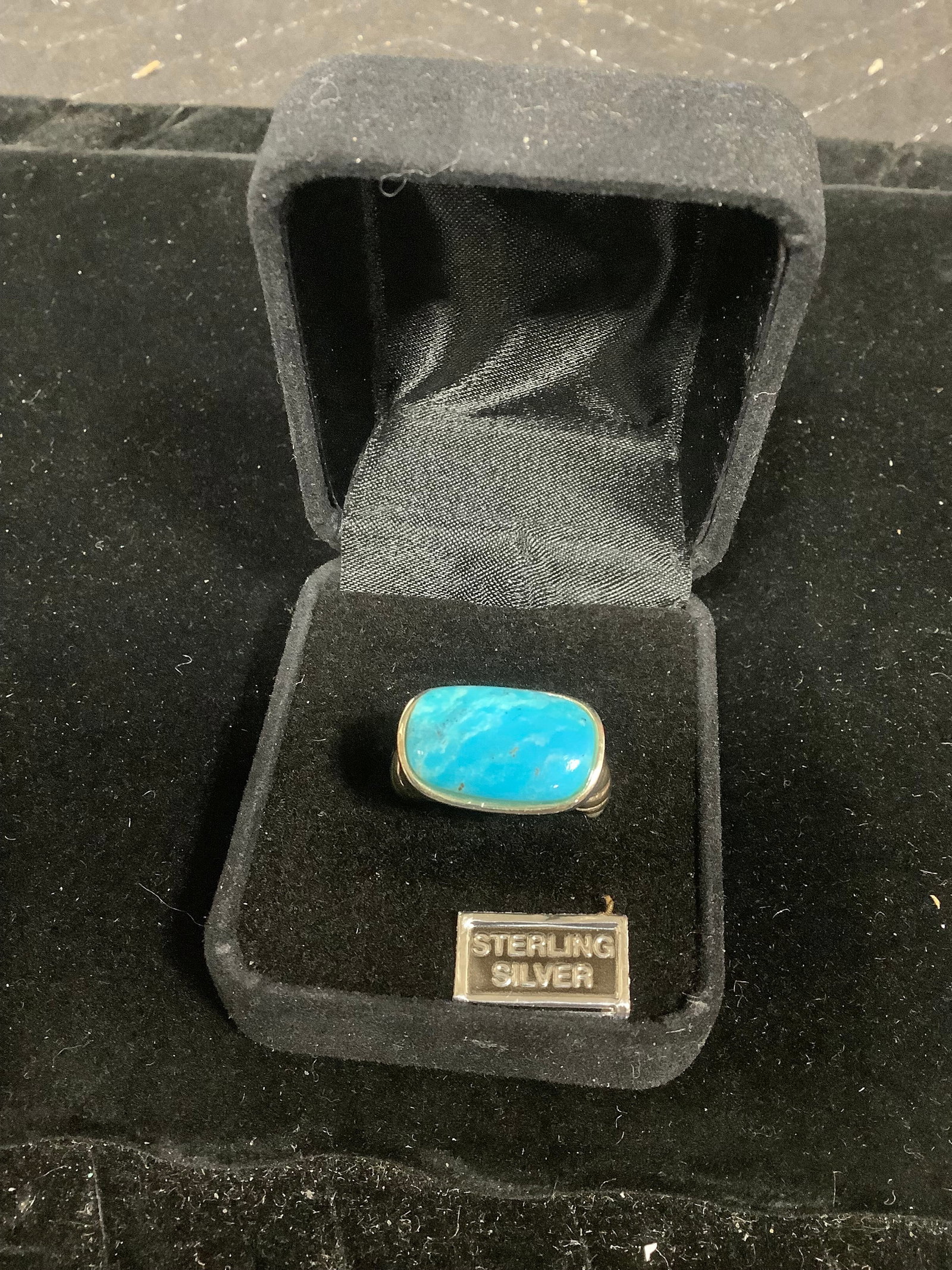 Sterling elongsted cushion cut turquoise ring(8): Sterling elongsted cushion cut turquoise ring(8)