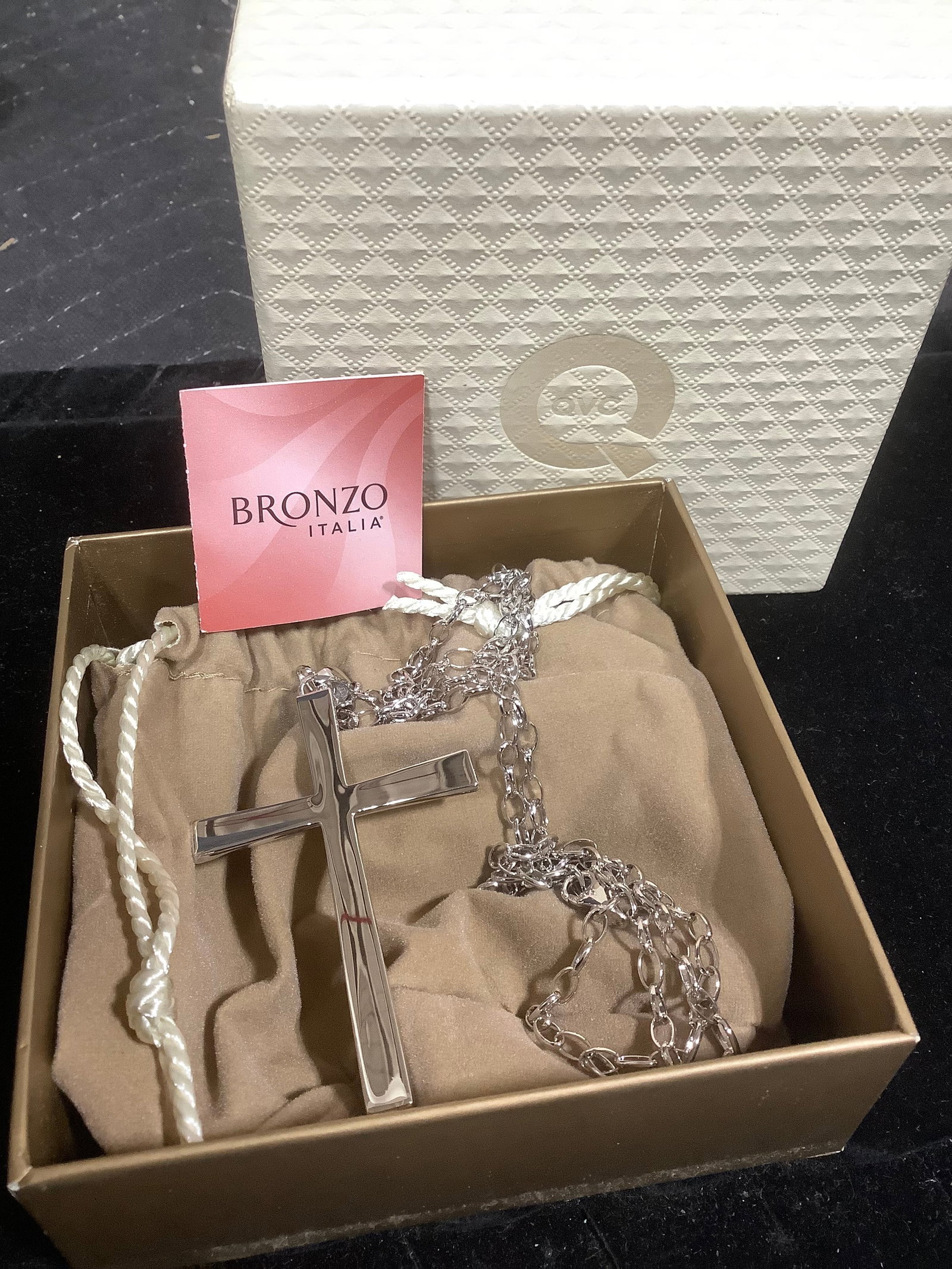 Bronzo italia bold polished cross pendant with 30'' rolo chain: Bronzo italia bold polished cross pendant with 30'' rolo chain