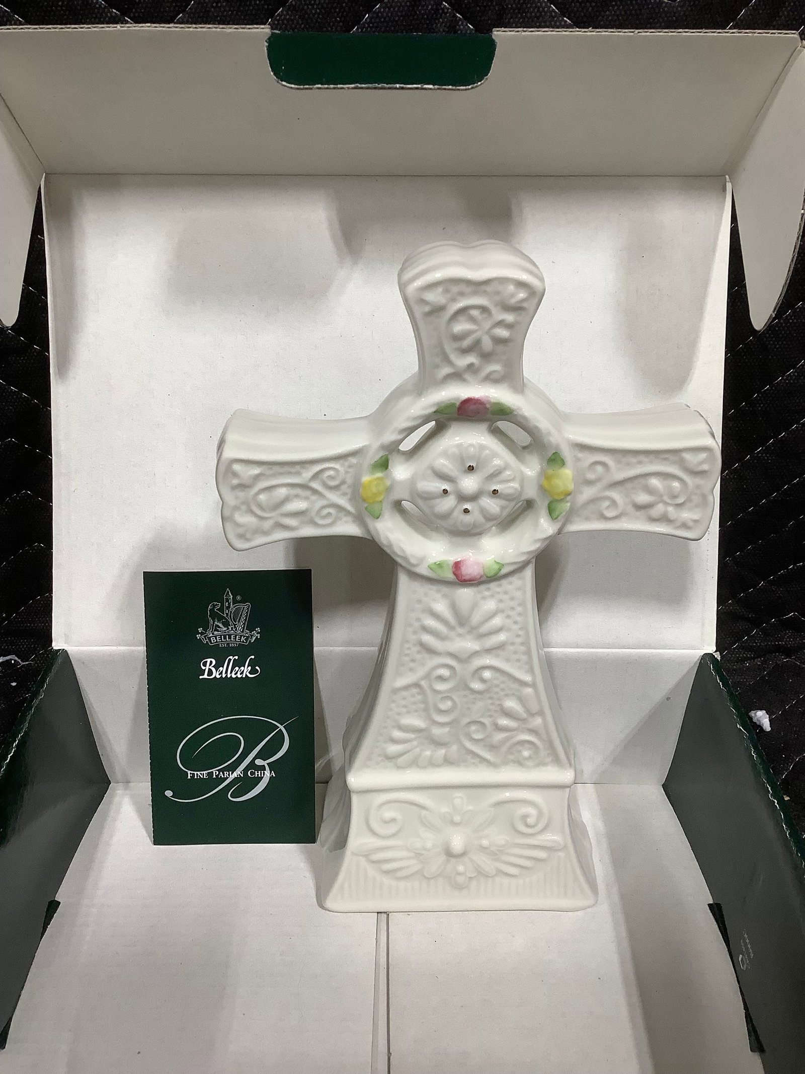 Belleek handpainted pierced standing floral cross(8.5in tall) (1 of 1)