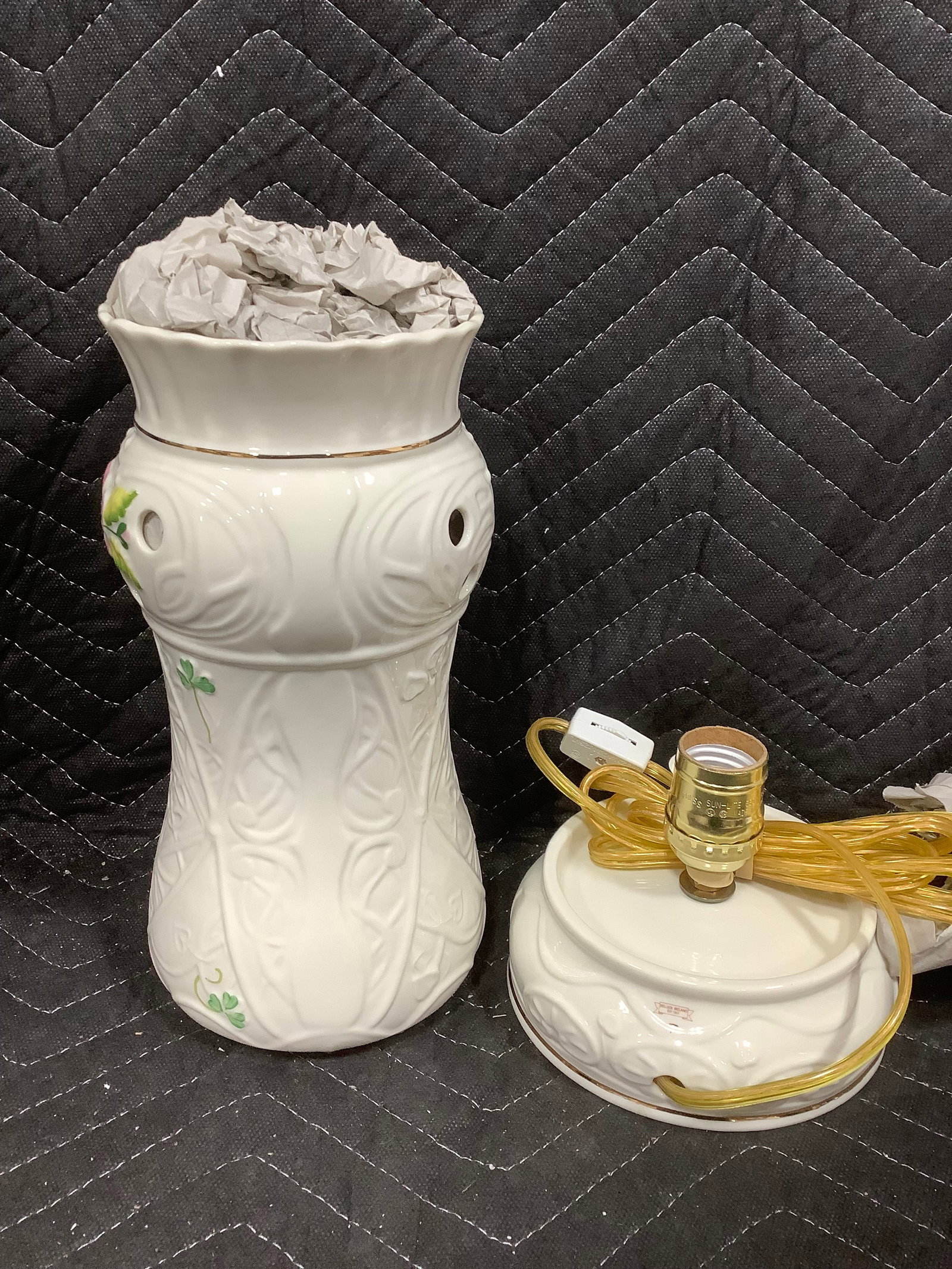 Belleek ltd. edition handpainted rose and shamrock globe lamp(11in tall) (1 of 1)