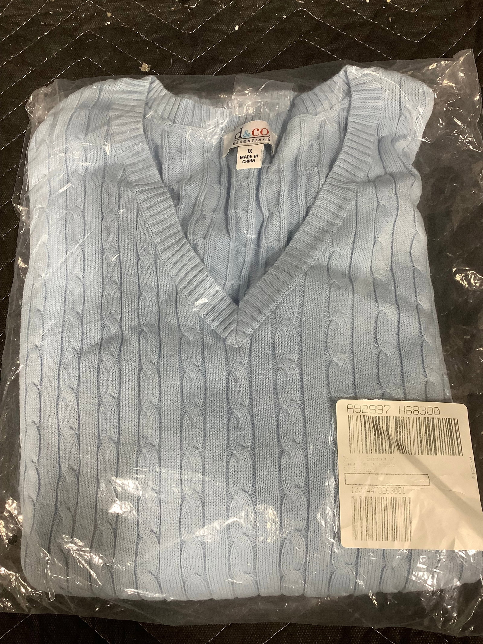 Denim & Co. essentials 3/4 sleeve V neck cable sweater(1X): Denim & Co. essentials 3/4 sleeve V neck cable sweater(1X)
