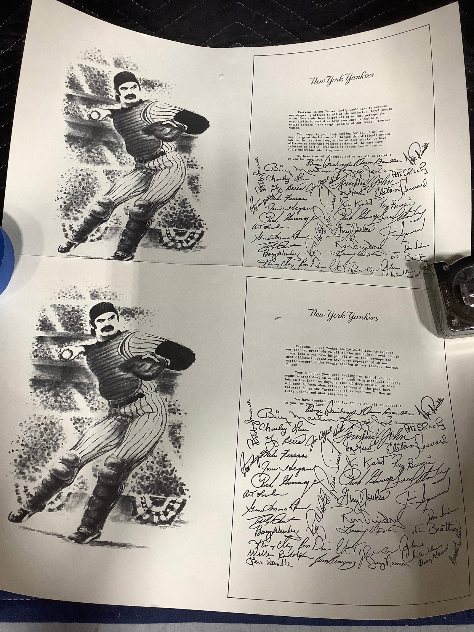 Vintage Thurman Munson NY Yankees passing letters facsimile team signed(11inx17in): Vintage Thurman Munson NY Yankees passing letters facsimile team signed(11inx17in)