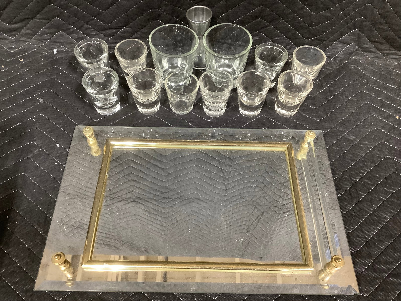 Vintage mirror vanity dresser tray(missing pieces) and shot glasses (1 of 1)