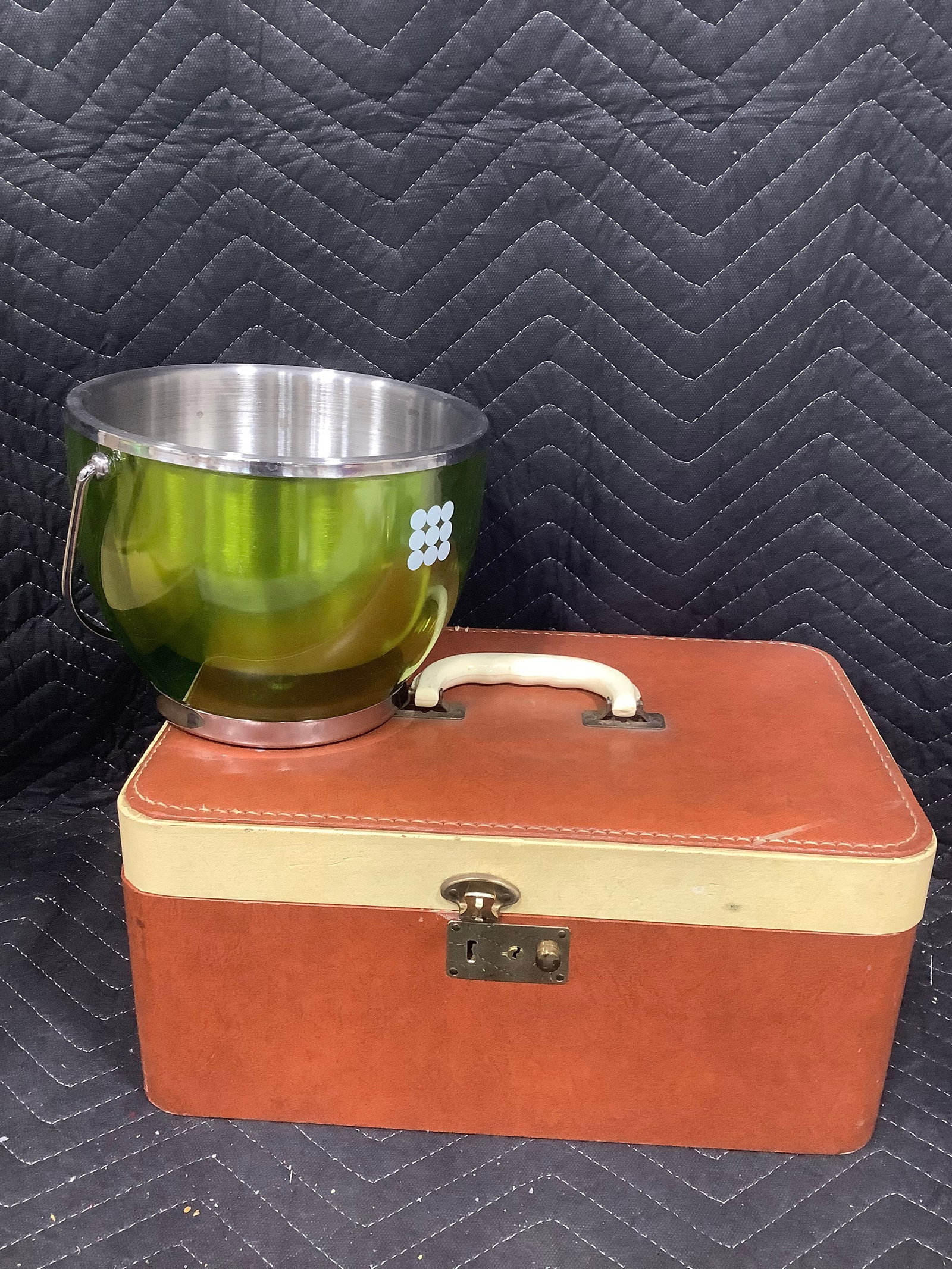 Vintage travel case and ice bucket with stainless steel interior (1 of 1)