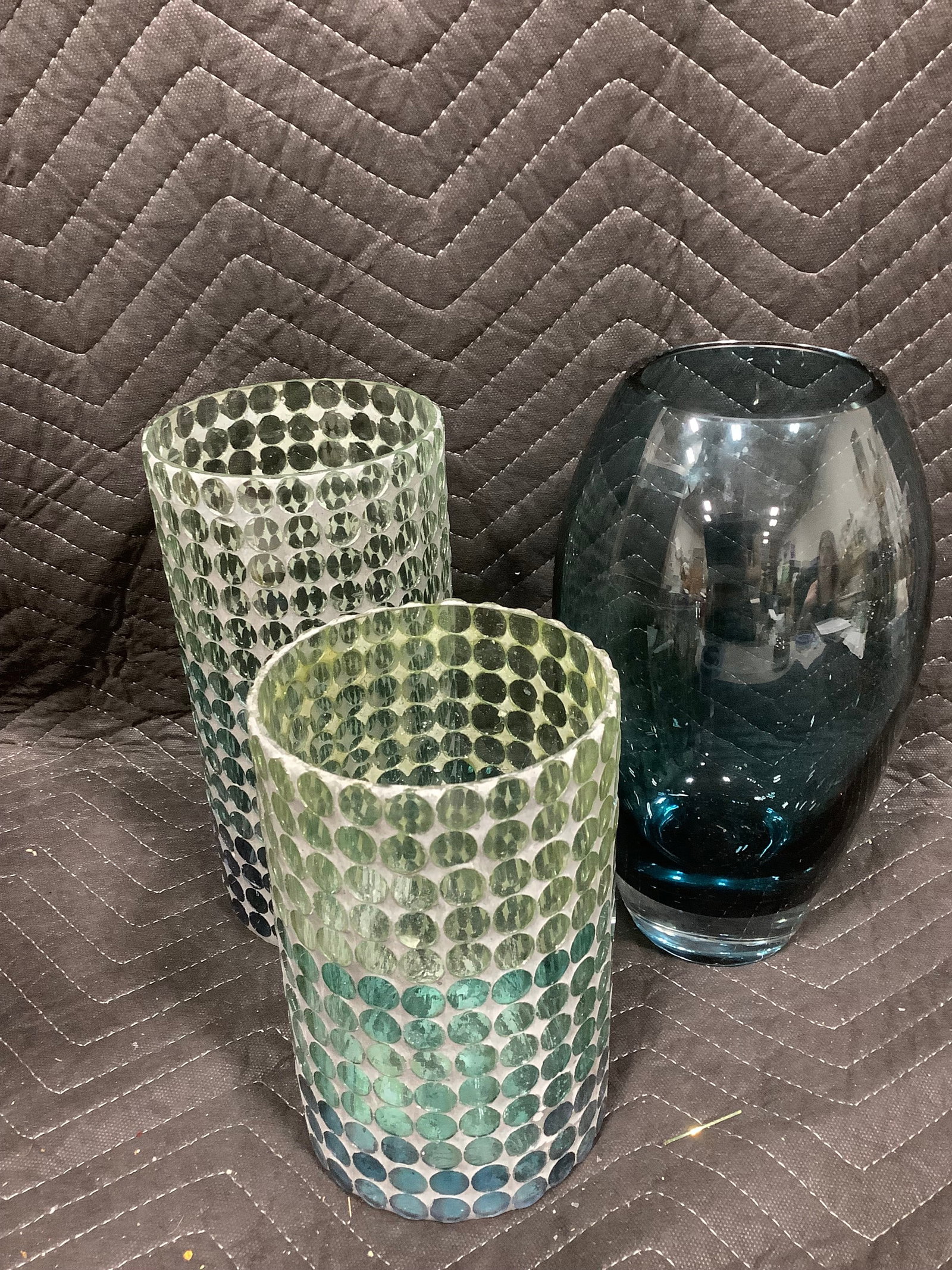 Blue glass vase and blue candleholders(11in tallest) (1 of 1)