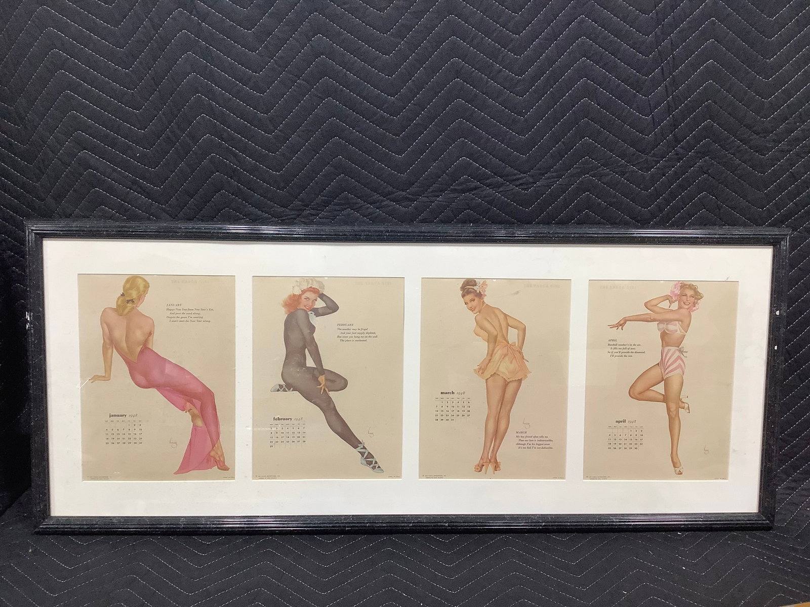 Vintage framed pinup illustrations wall decor(17inx41.5in): Vintage framed pinup illustrations wall decor(17inx41.5in)