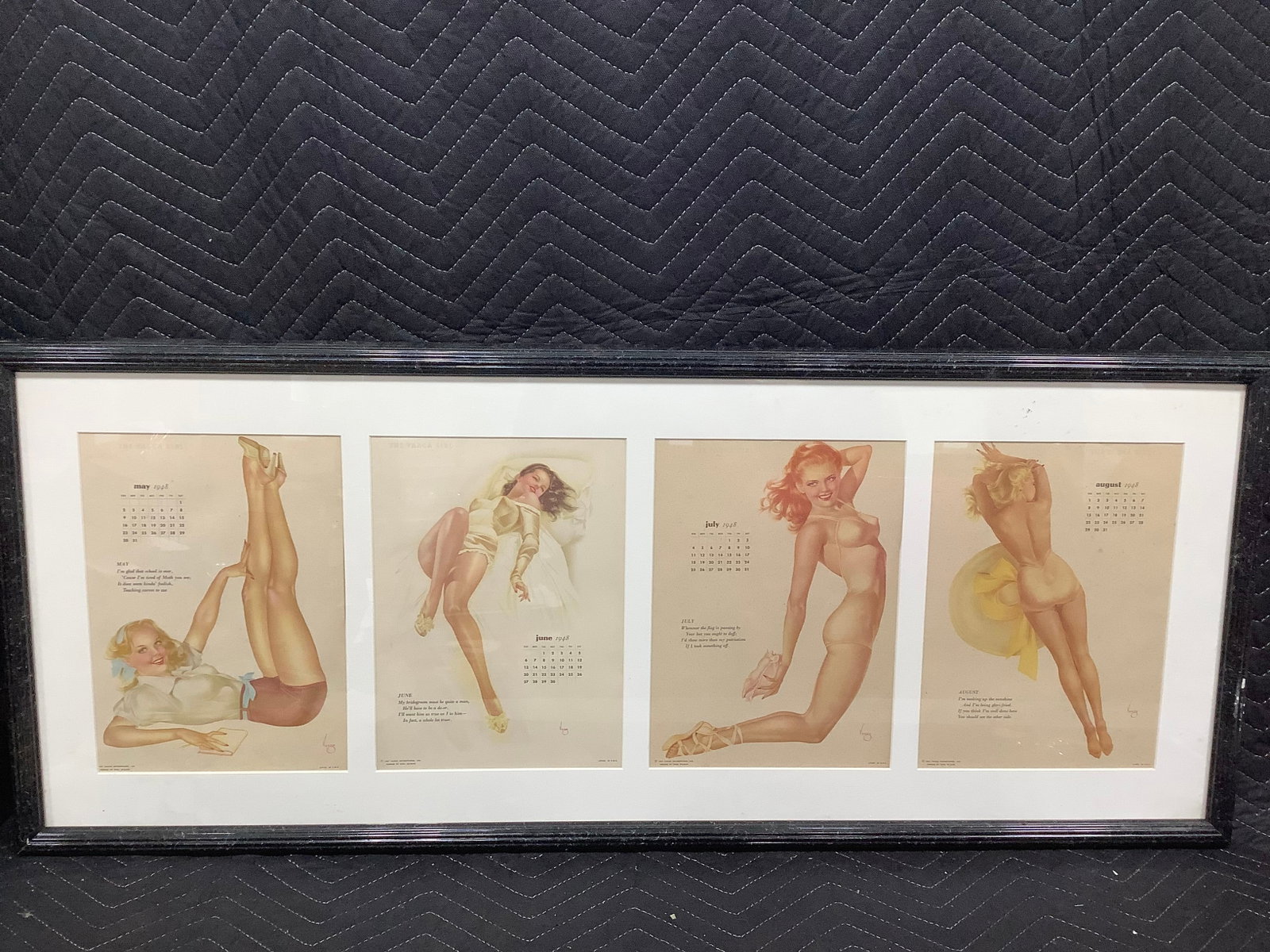 Vintage framed pinup illustrations wall decor(17inx41.5in): Vintage framed pinup illustrations wall decor(17inx41.5in)