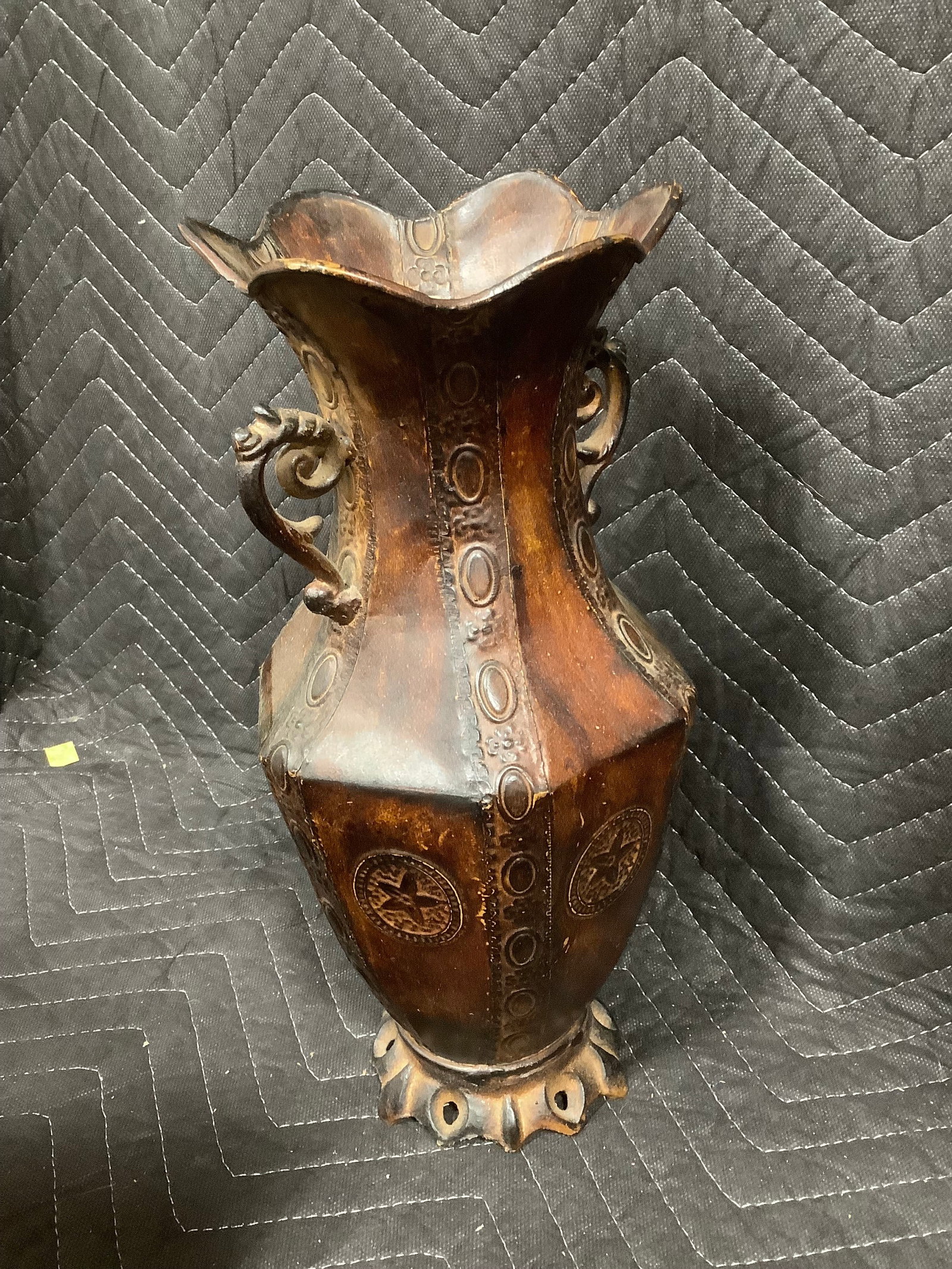 Brown metal vase(13in tall): Brown metal vase(13in tall)
