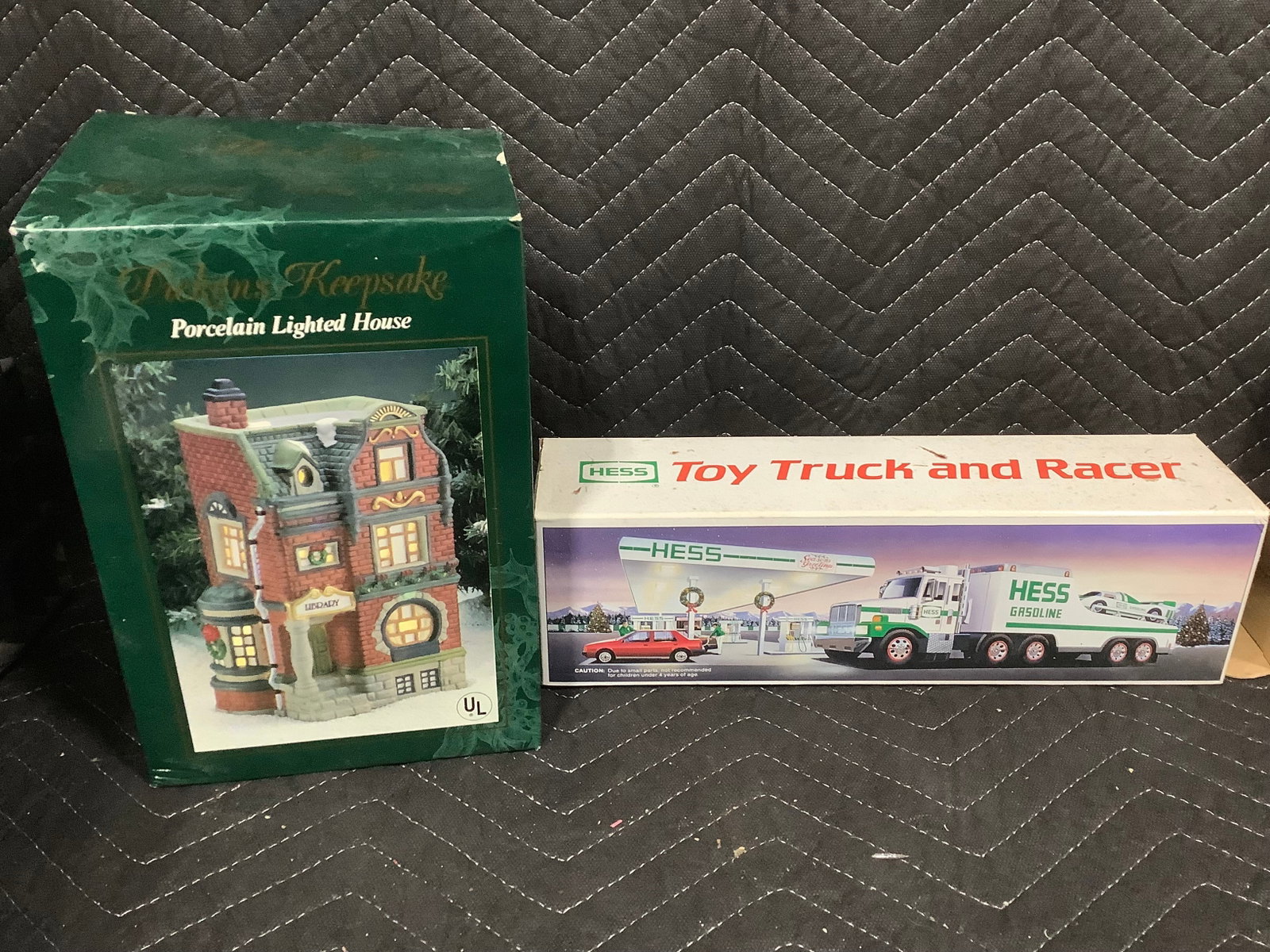 Hess Toy Truck and Racer Collectible, and Dickens Keepsake Porcelain Lighted House *in boxes* (1 of 1)