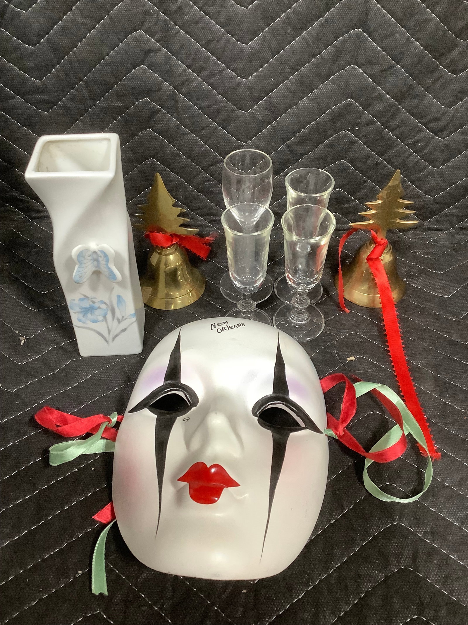 Glasses, Ceramic Vase, Bells, and Decorative Mask (1 of 1)