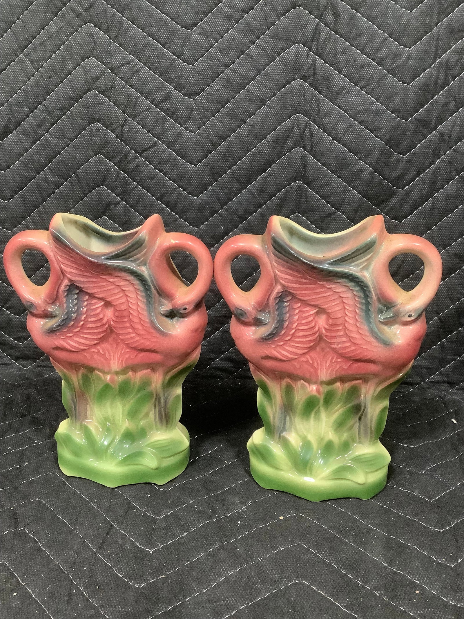 Vintage MCM Ceramic Double Flamingo Vases (7.25in Tall) (1 of 1)