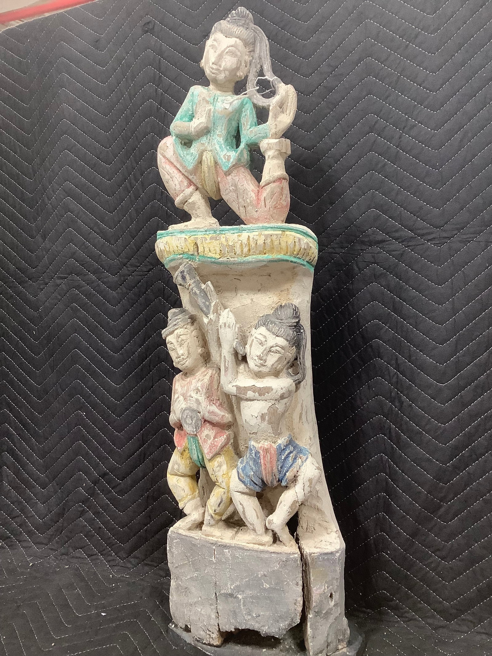 Hand Carved Wooden Indian Sculpture (30.5in Tall) (1 of 1)