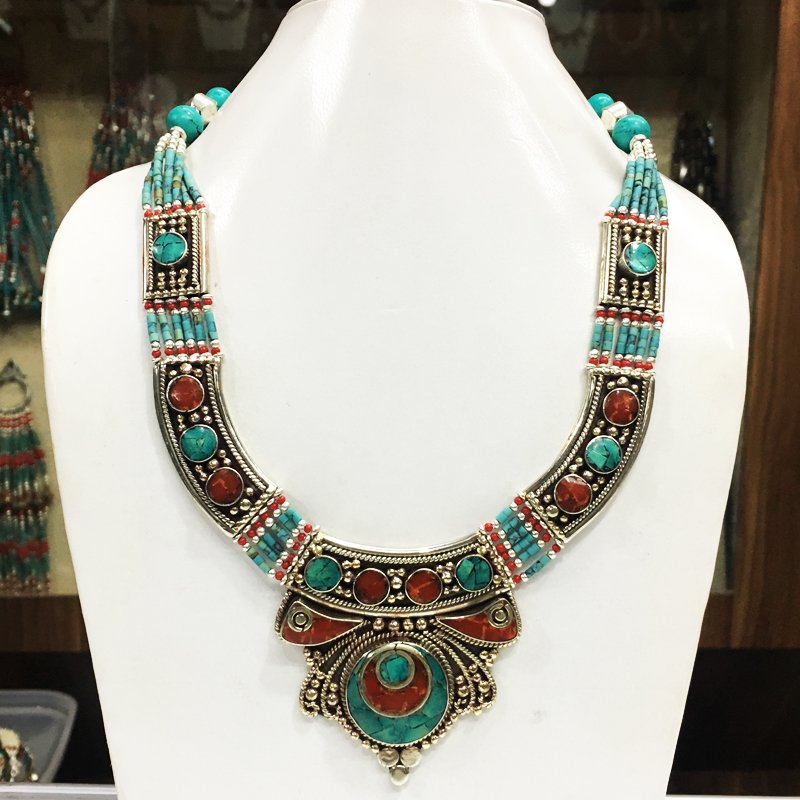 Tibetan Buddhist Turquoise & Coral Vintage Necklace: “PRISTINE GEMS :- MANUFACTURER & TRADE CO. Tibetan Jewelry :- Exquisitely Beautiful & Amazingly affordable. We are an expert in manufacturer & trade and ship (Wholesale & Export) worldwide. Our manu