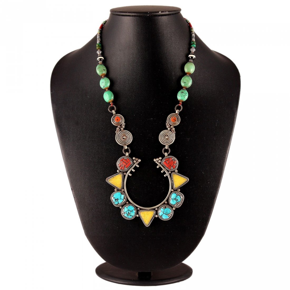 Turquoise & coral Tribal Bohemian Big Necklace (1 of 1)