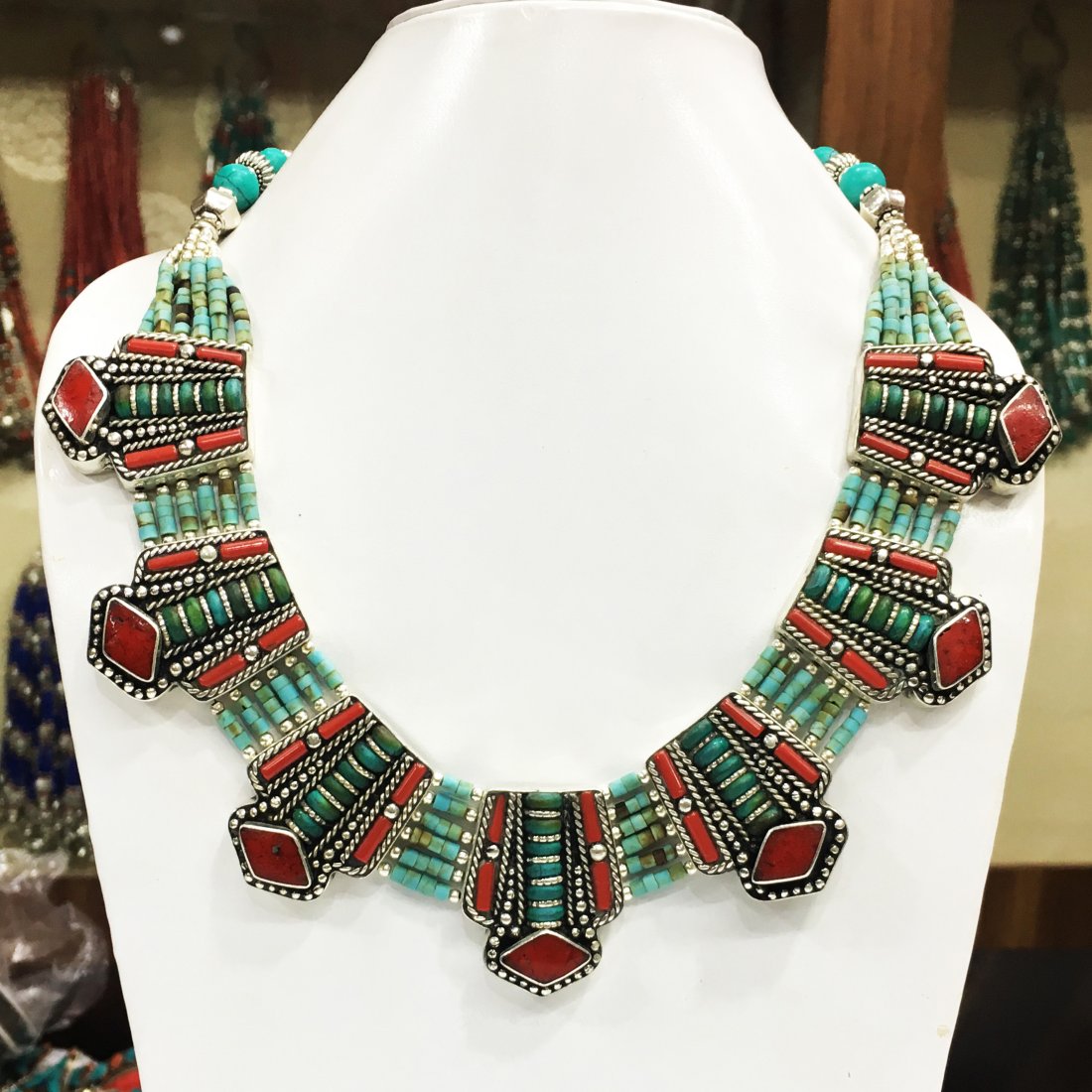 Tibetan Turquoise Beads Handmade Statement Necklace (1 of 1)