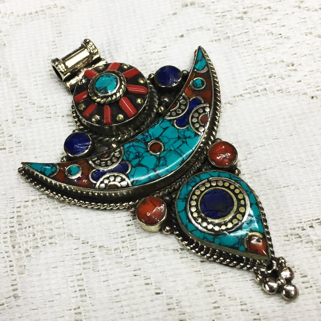Turquoise & Coral Handmade Statement Pendant (1 of 1)