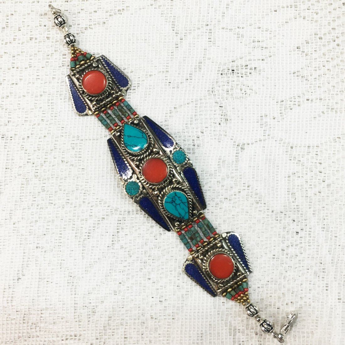 Turquoise Beads Handmade Statement Bracelet (1 of 1)