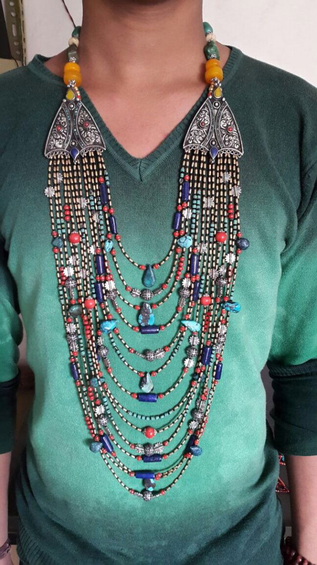 Tibetan Turquoise & Coral Handmade Long Necklace (1 of 1)