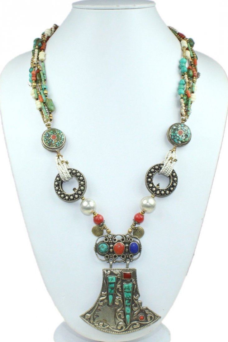 Turquoise & Lapis Tibetan Silver Handmade Necklace (1 of 1)